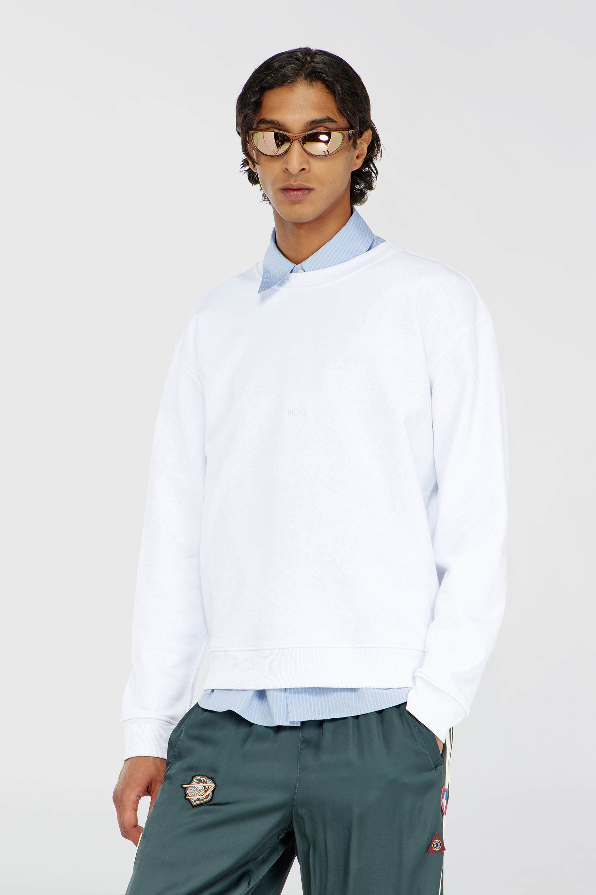 Diesel - S-NORM-AA5, Man's Cotton sweatshirt with micro logo embroidery in White - 1