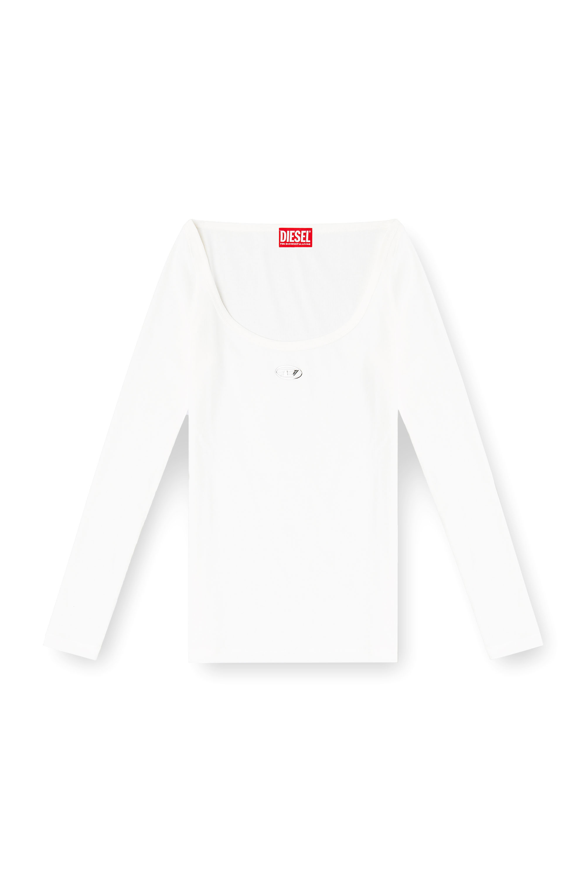 Diesel - T-BAL-OD, Woman's Long sleeve ribbed top with metallic Oval D in White - 2