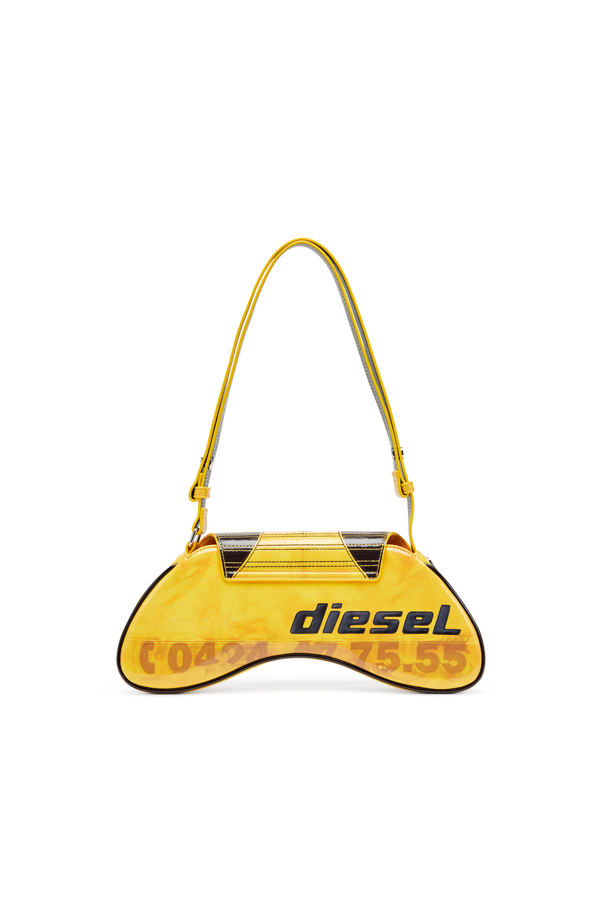 Diesel - PLAY CROSSBODY, Woman's Play-Glossy crossbody bag with biker details in Yellow - 3