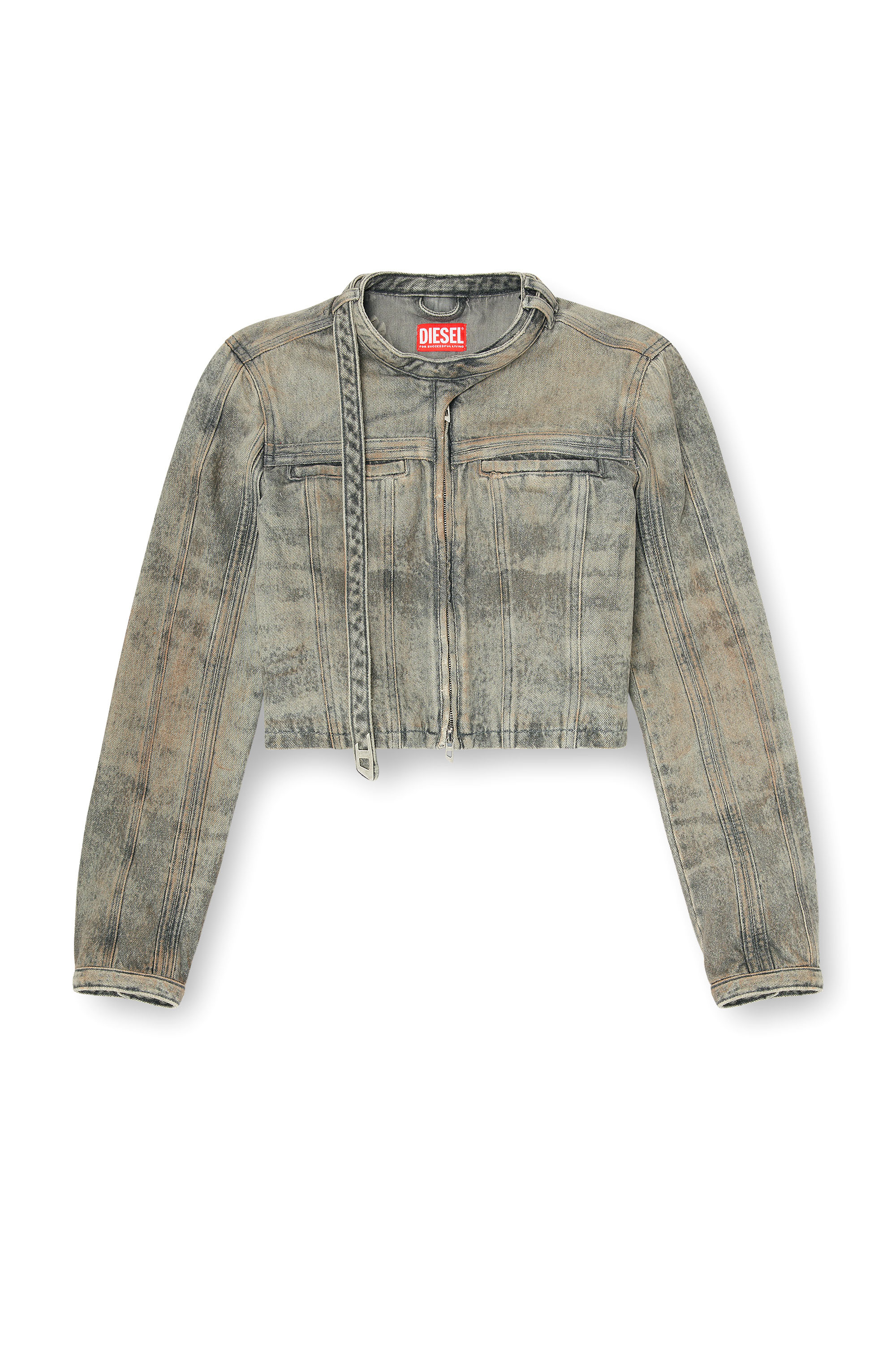 Diesel - DE-SAPHIX-FSI1, Woman's Cropped jacket in cotton-hemp satin denim in Grey - 3