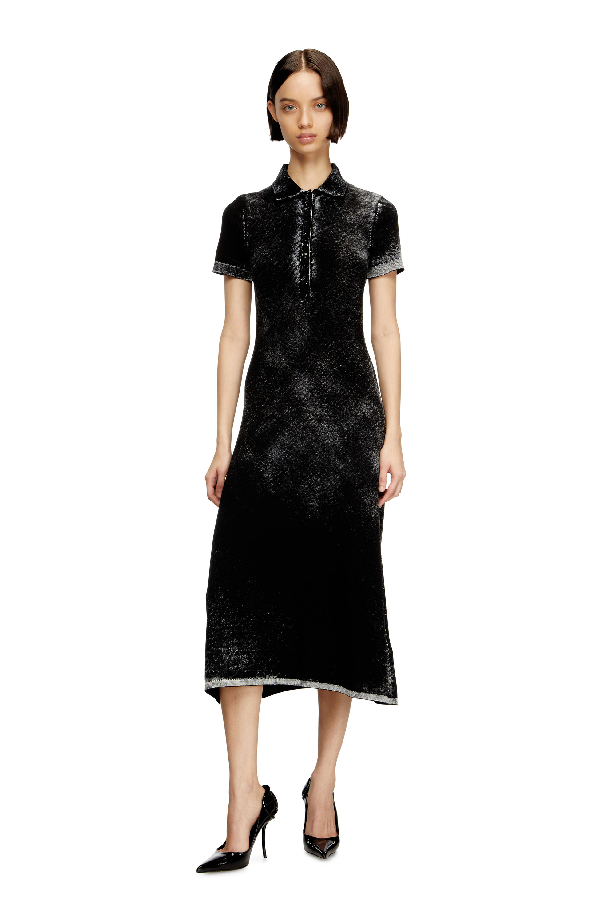 Diesel - M-LOURENS, Woman's Midi polo dress in reverse-printed knit in Black - 2