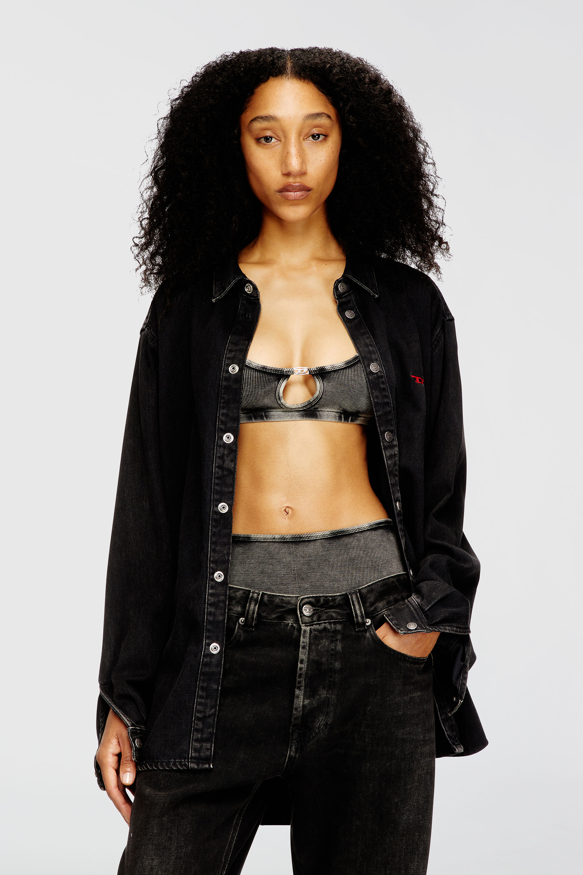 Diesel - FLORENCE-DNM, Woman's Bralette cotton rib with jewel Oval D in Grey - 2