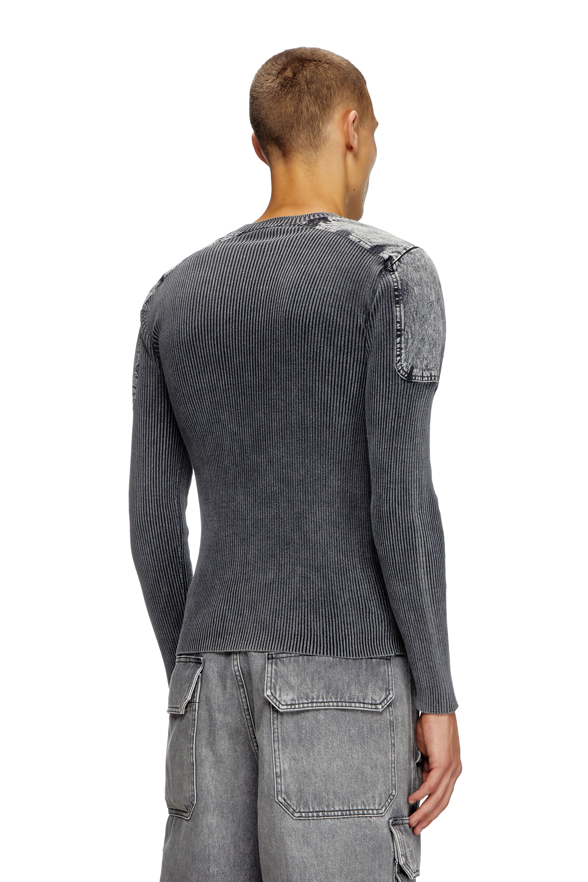 Diesel - K-MARTIN, Man's Jumper with contrast shoulder panels in Dark grey - 4