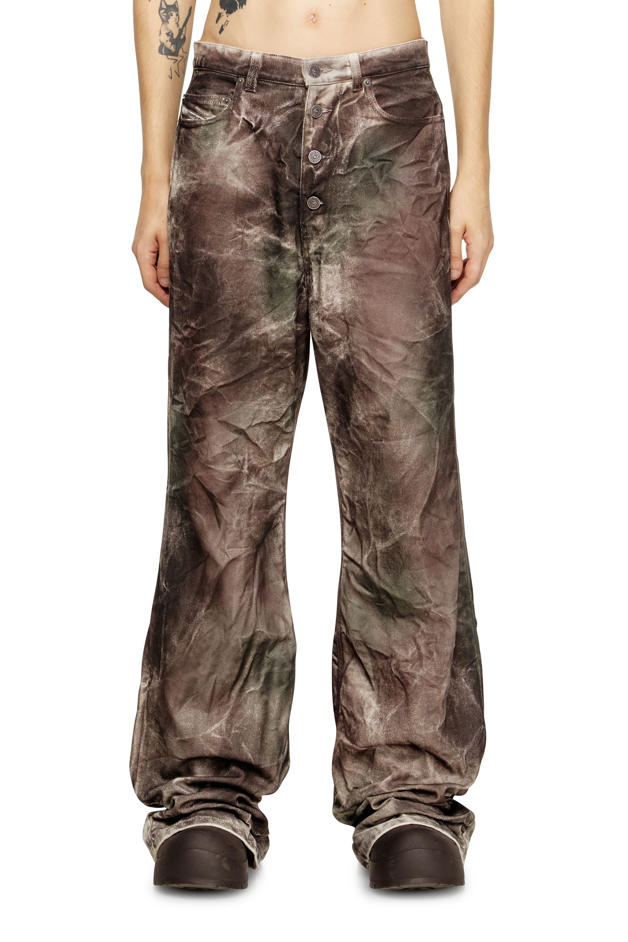 P-THUG-PANT, Brown/Green Diesel - P-THUG-PANT, Unisex's Pants in crinkled camo canvas in Brown/Green - 3