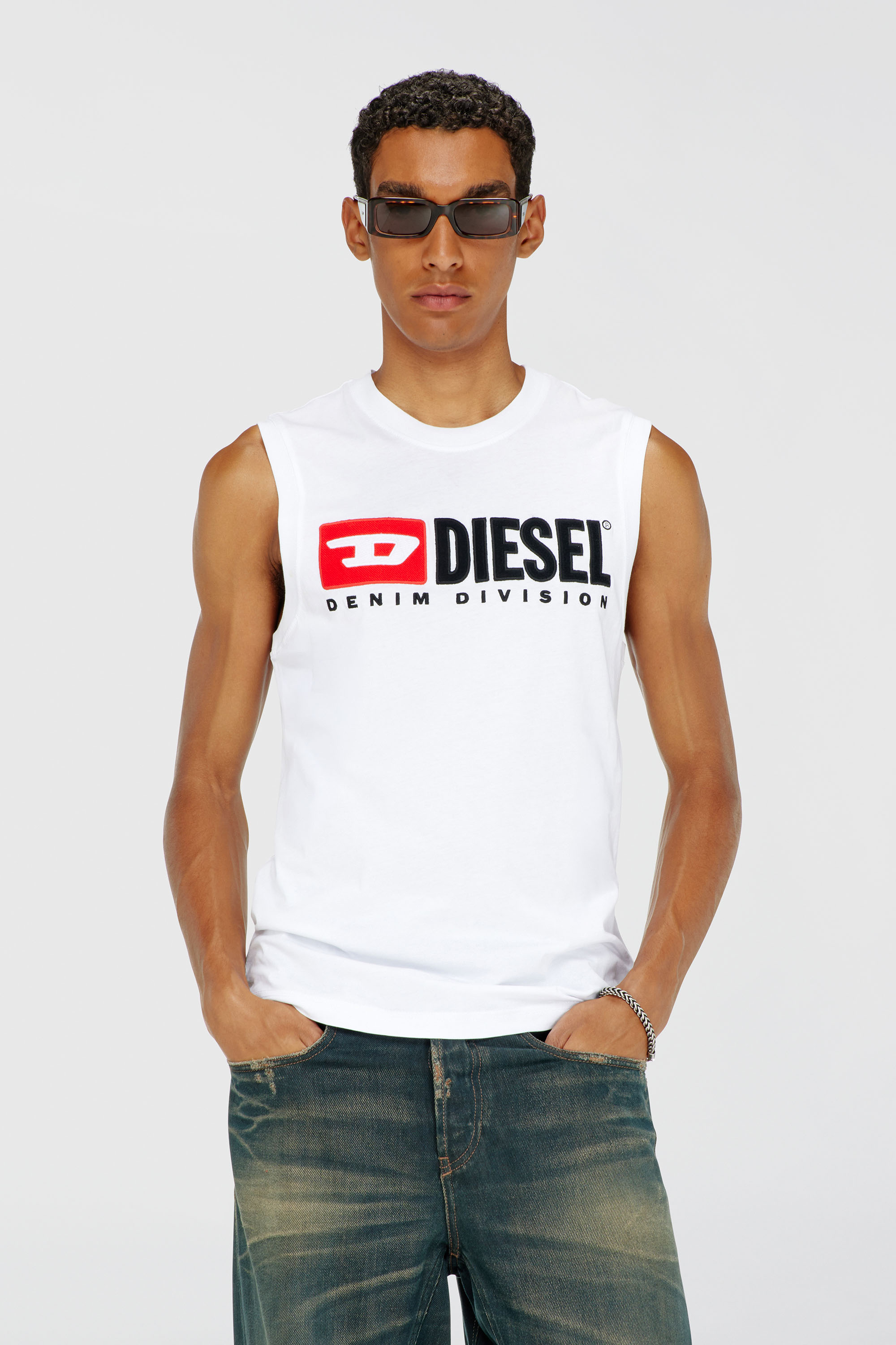 Diesel - T-ISCO-DIV, Man's Tank top with chest logo print in White - 1