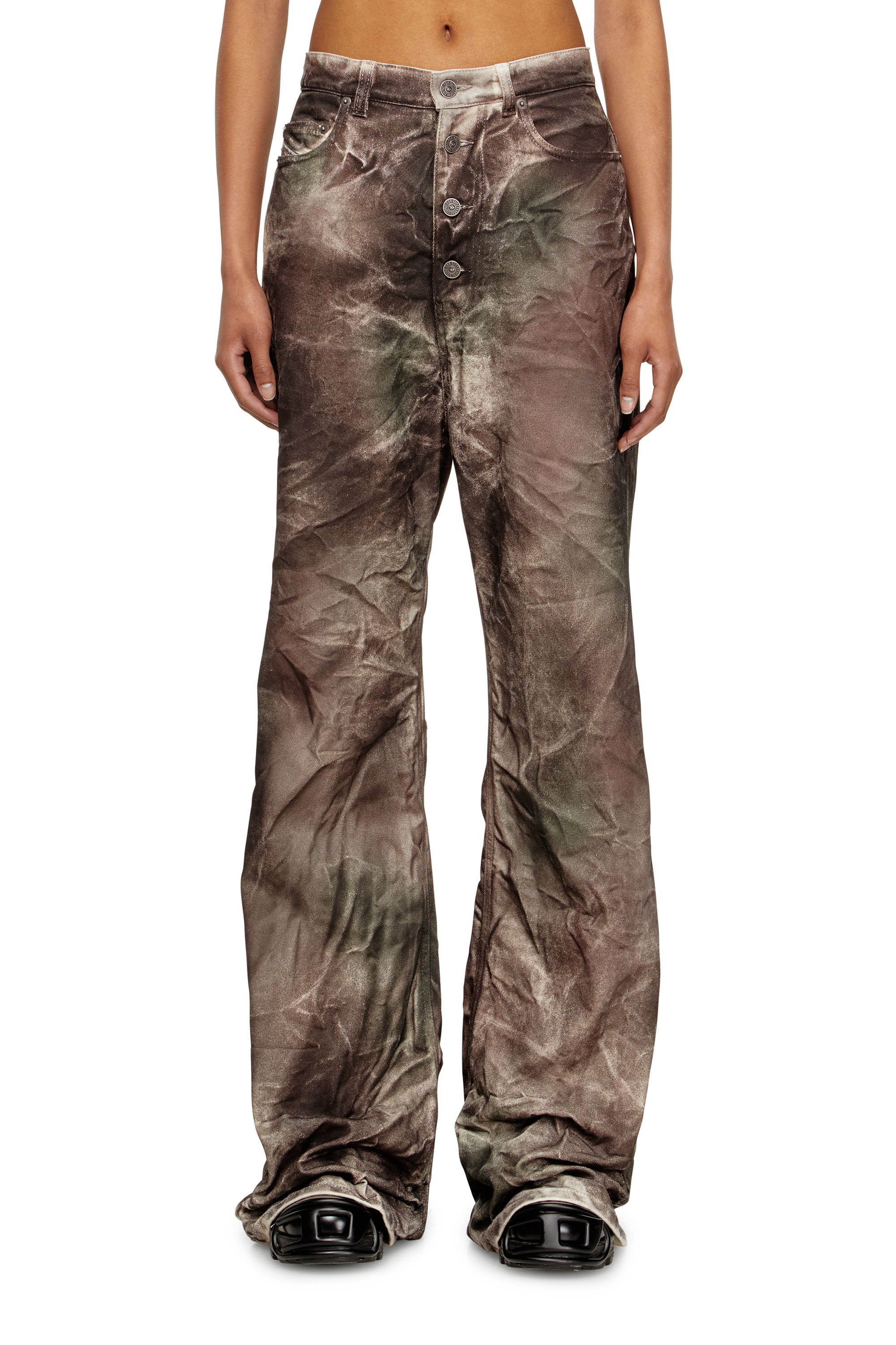 Diesel - P-THUG-PANT, Unisex's Pants in crinkled camo canvas in Brown/Green - 1