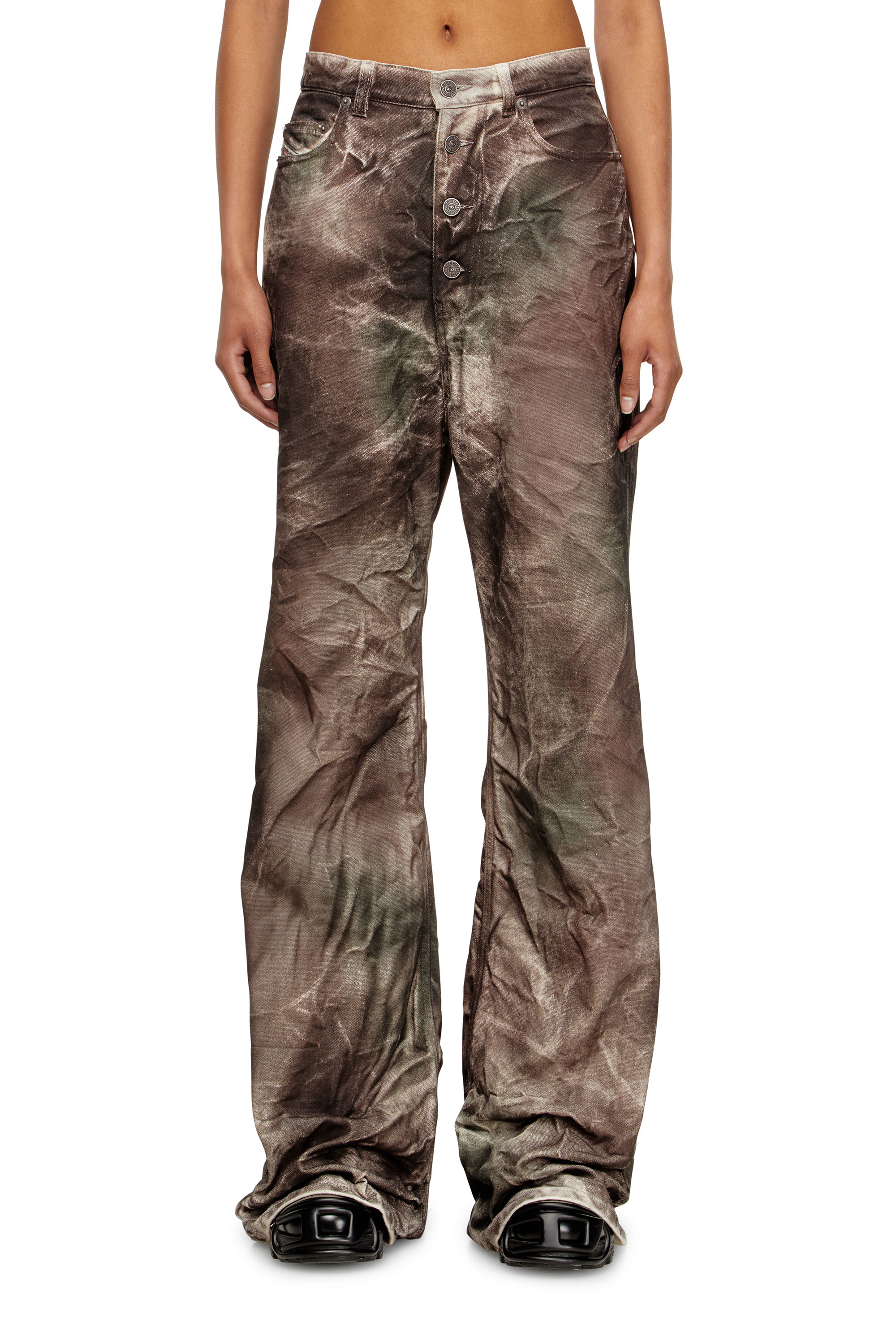 P-THUG-PANT, Brown/Green Diesel - P-THUG-PANT, Unisex's Pants in crinkled camo canvas in Brown/Green - 6