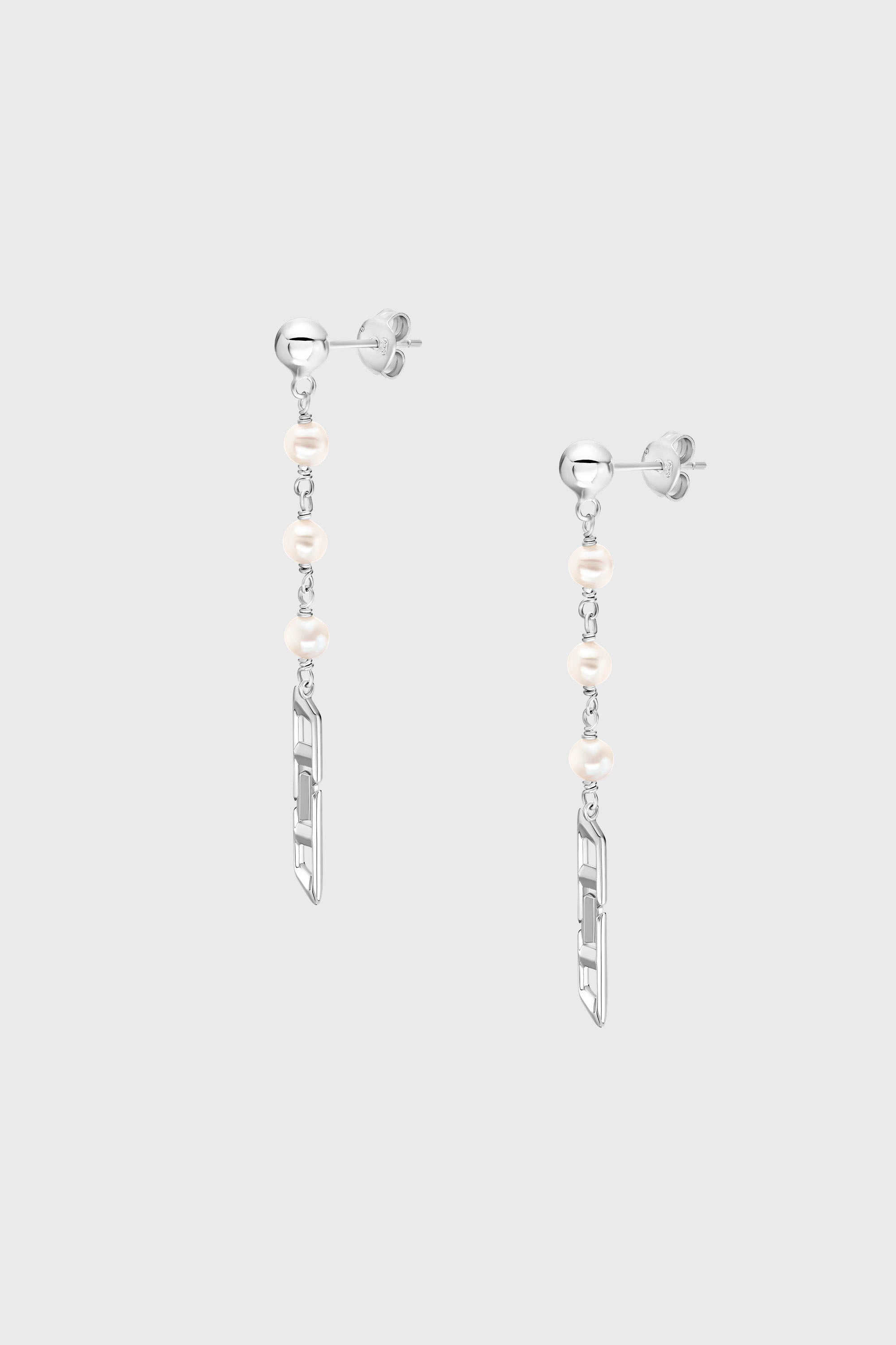 Diesel - DL1371040, Unisex's Sterling silver and pearl drop earrings in Silver - 1