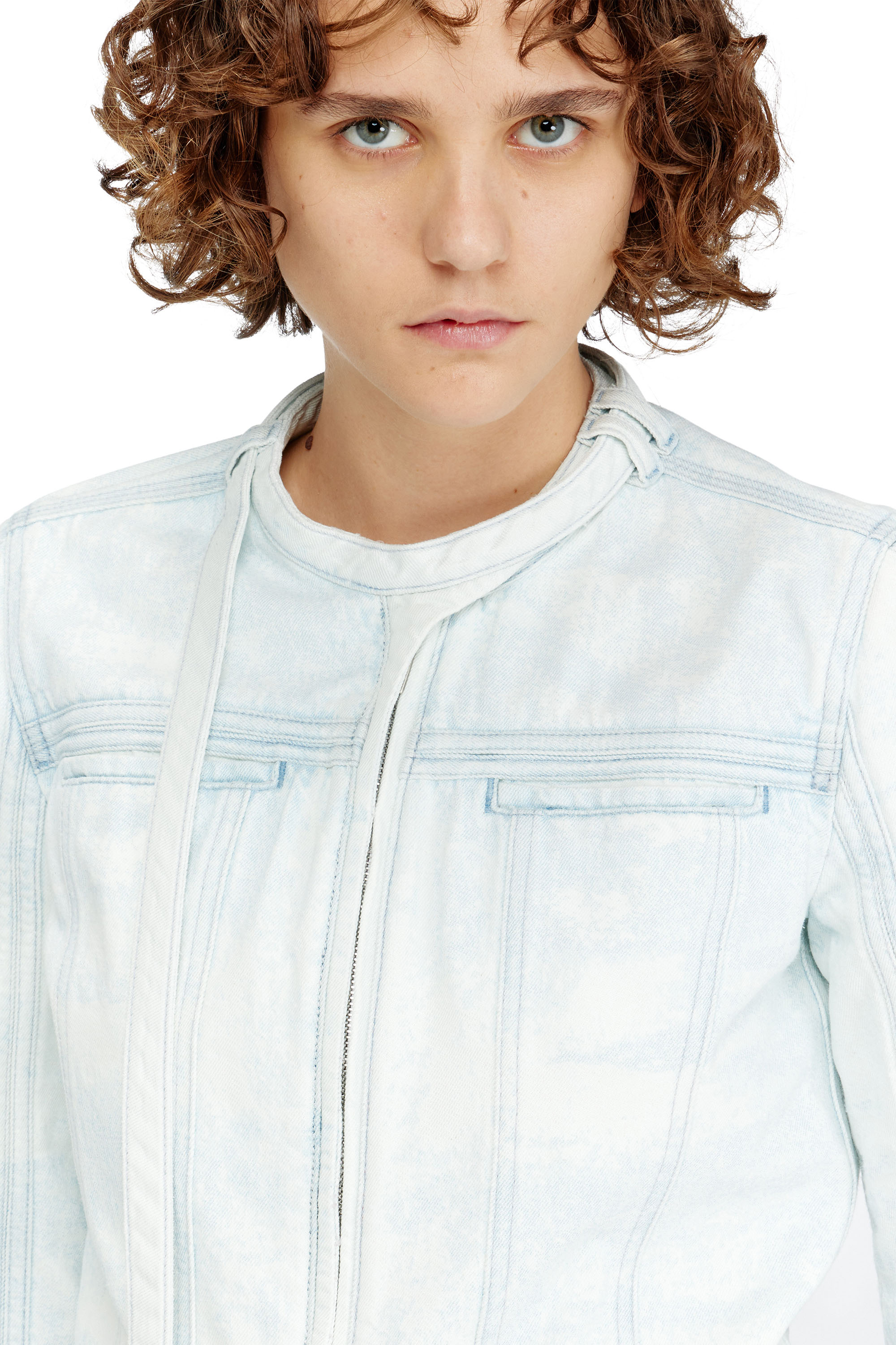 Women's Cropped jacket in ice-blue satin denim | Blue | Diesel