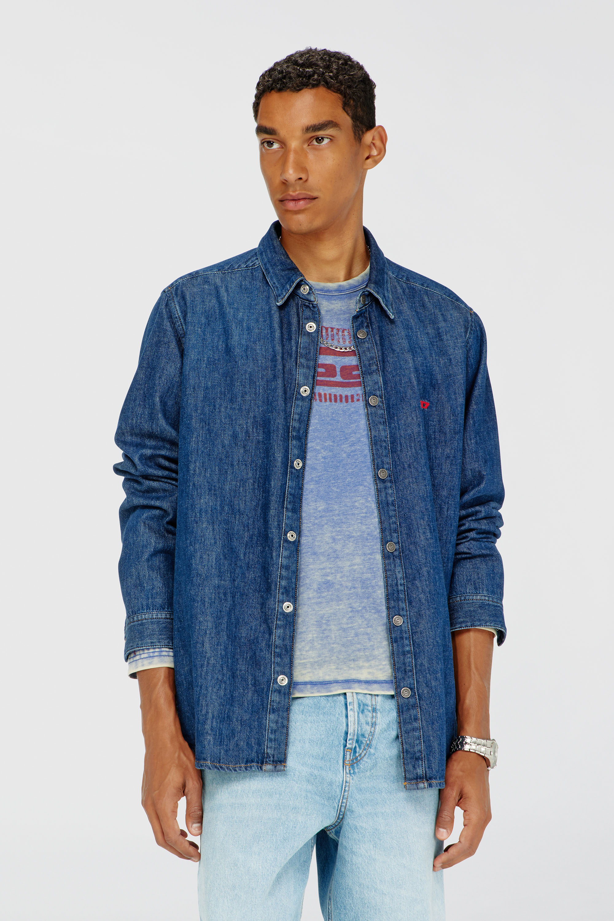 Diesel - D-SIMPLY, Man's Shirt in denim in Dark Blue - 3