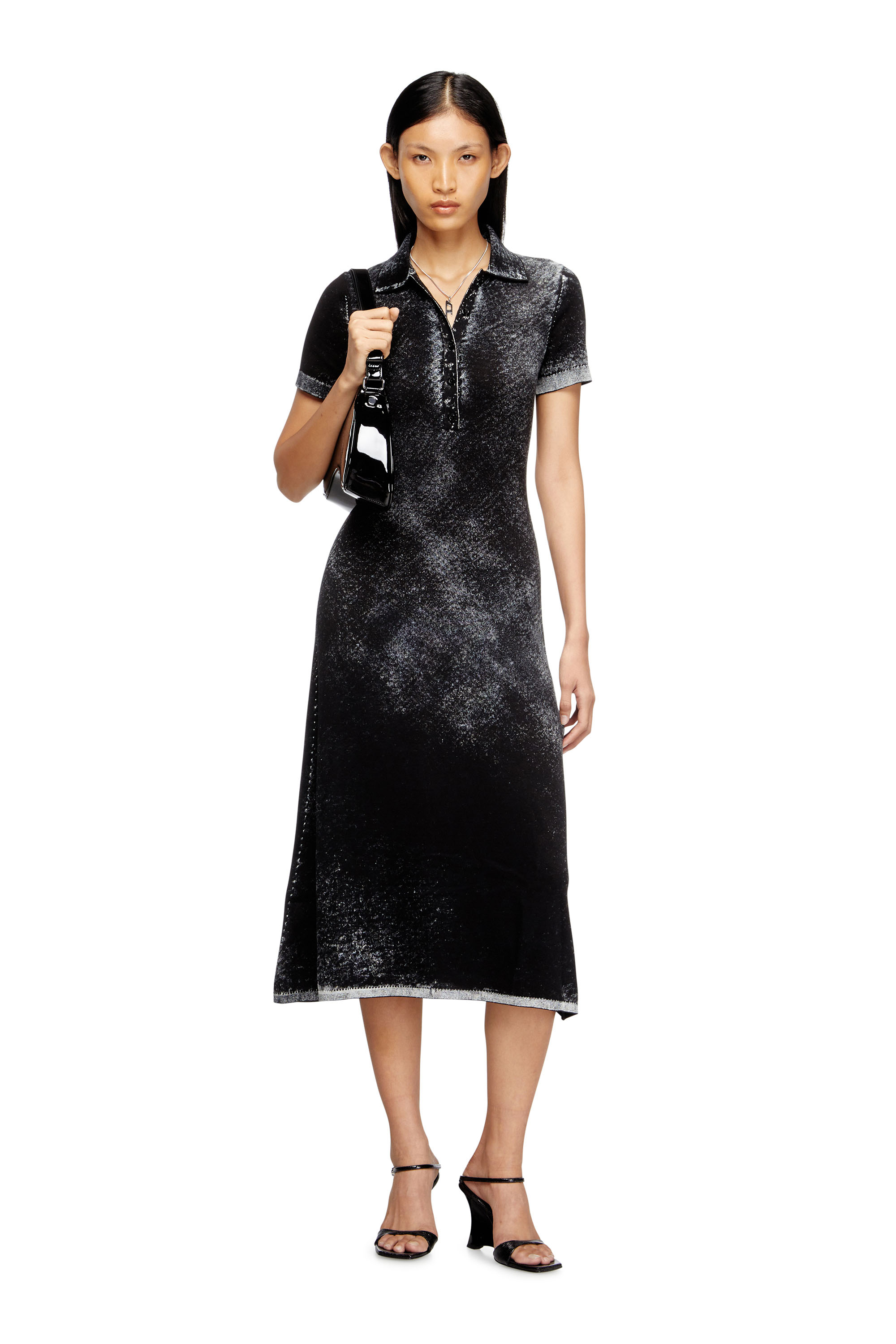 Diesel - M-LOURENS, Woman's Midi polo dress in reverse-printed knit in Black - 2