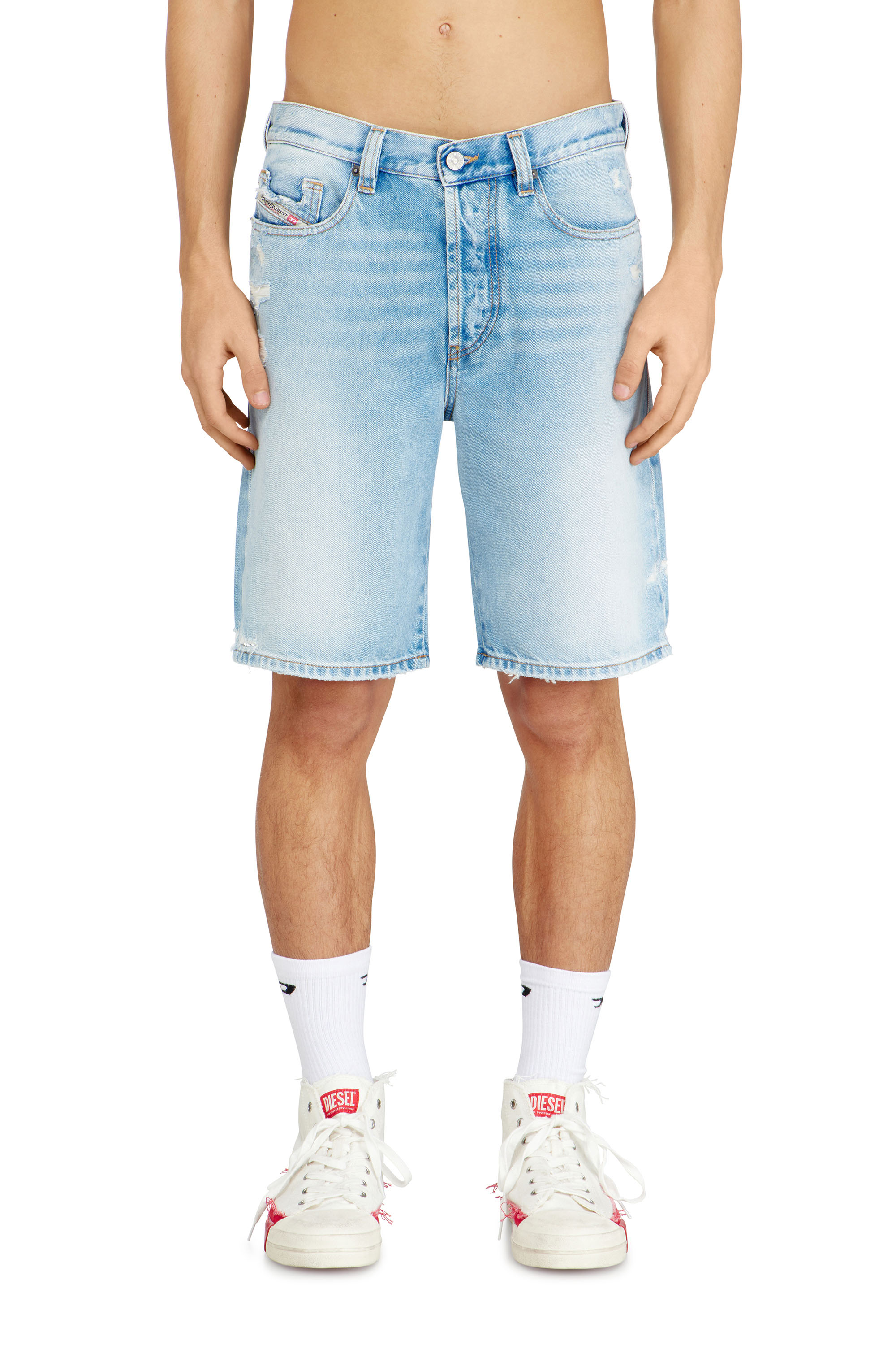 Diesel - REGULAR-SHORT, Man's Shorts in destroyed denim in Light Blue - 3