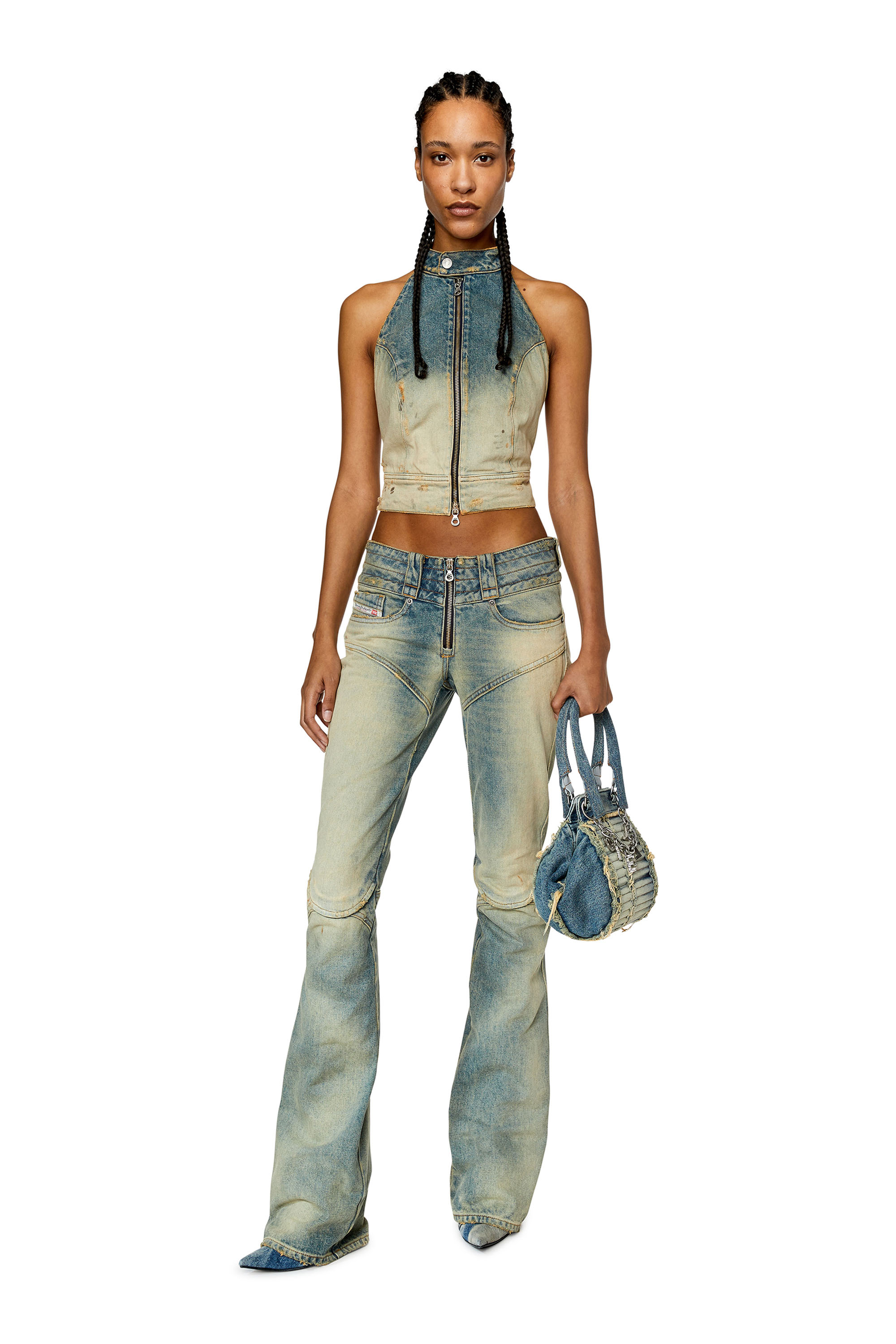 Diesel - DE-BIK-FSC, Woman's Open-back top in lace denim in Light Blue - 1