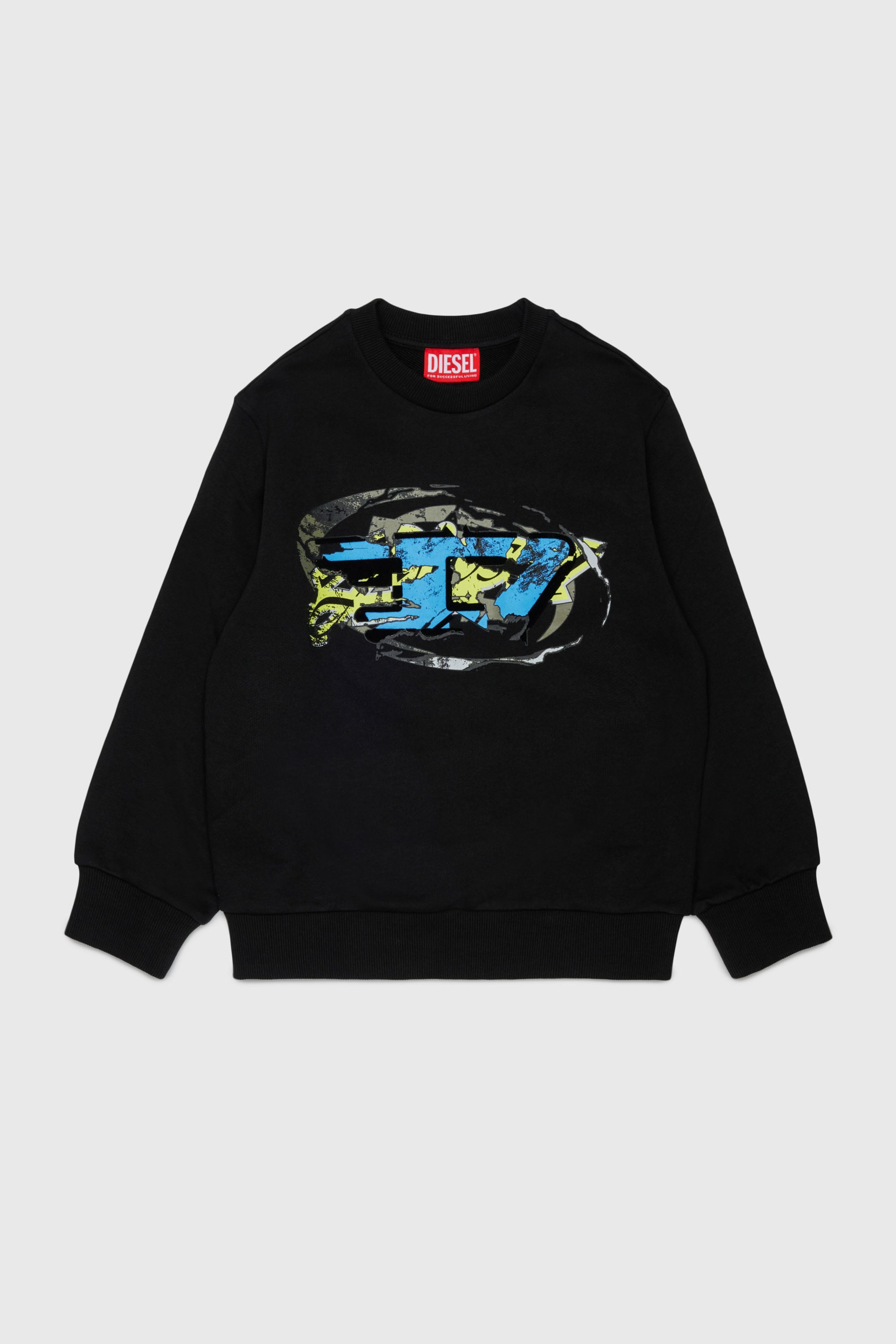 Diesel - SCRAP OVER, Man's Sweatshirt with Oval D graphic print in Black - 1