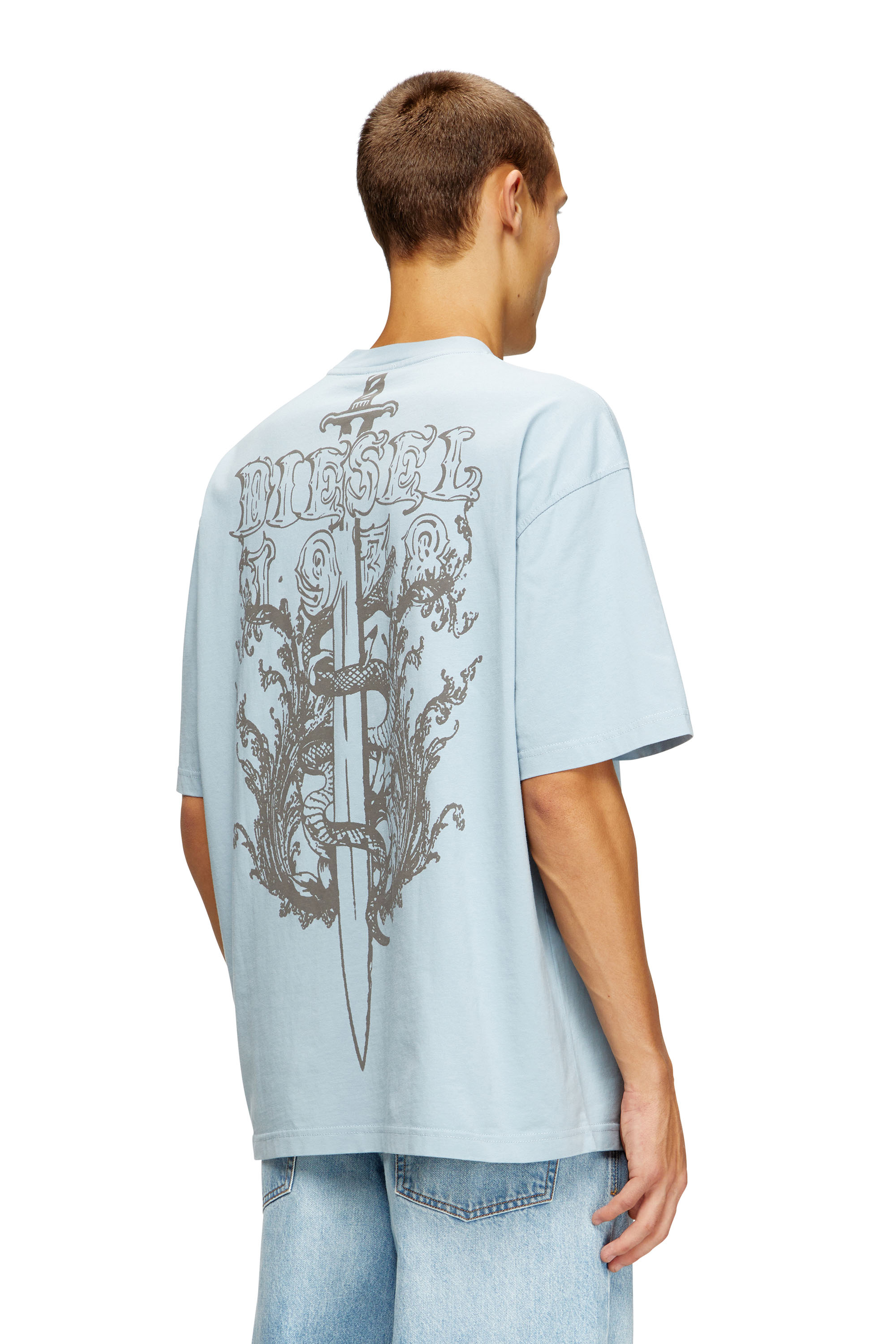 T-BOGGY-T5, Light Blue Diesel - T-BOGGY-T5, Man's Loose fit t-shirt with graphic print and logo in Light Blue - 2