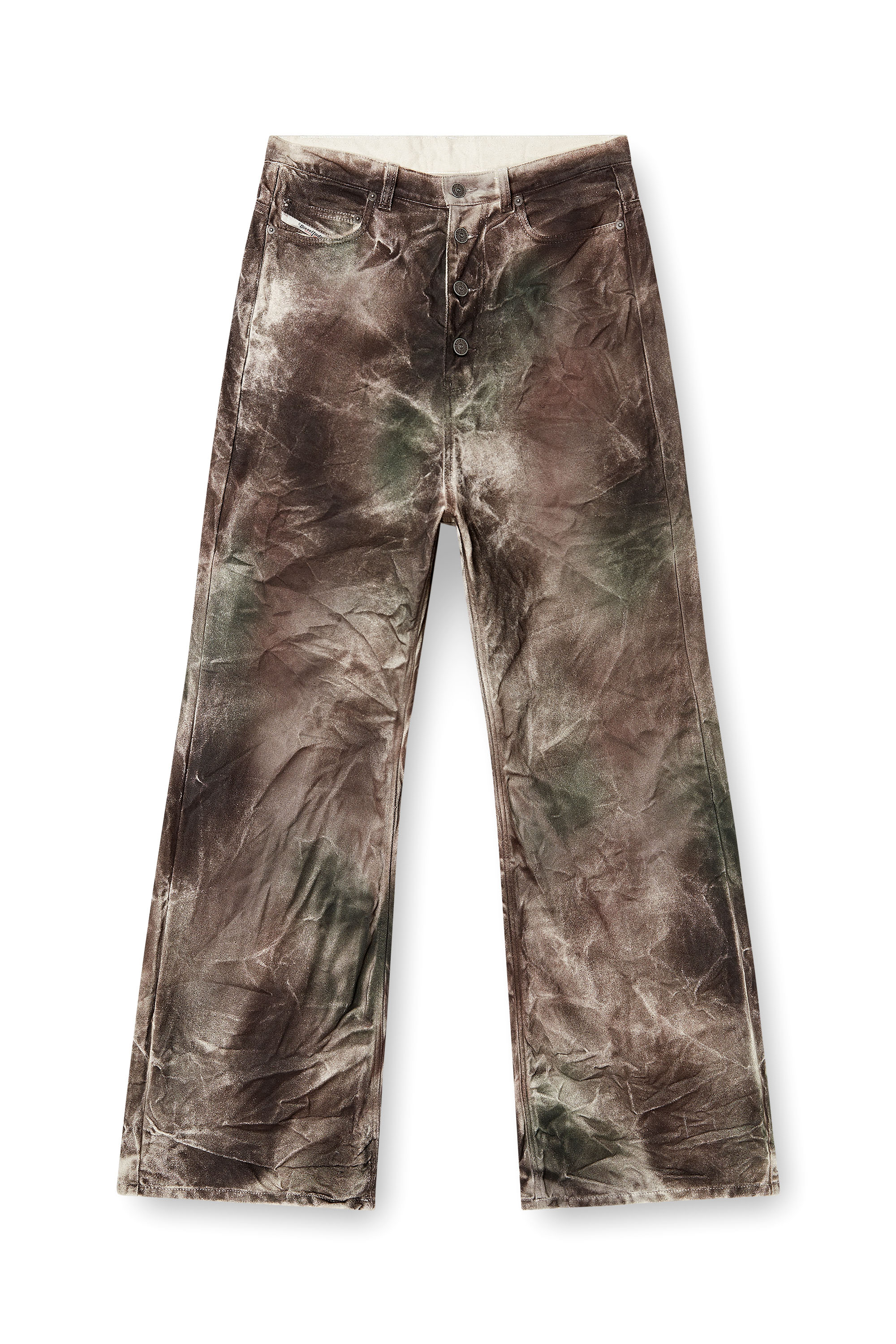 P-THUG-PANT, Brown/Green Diesel - P-THUG-PANT, Unisex's Pants in crinkled camo canvas in Brown/Green - 2