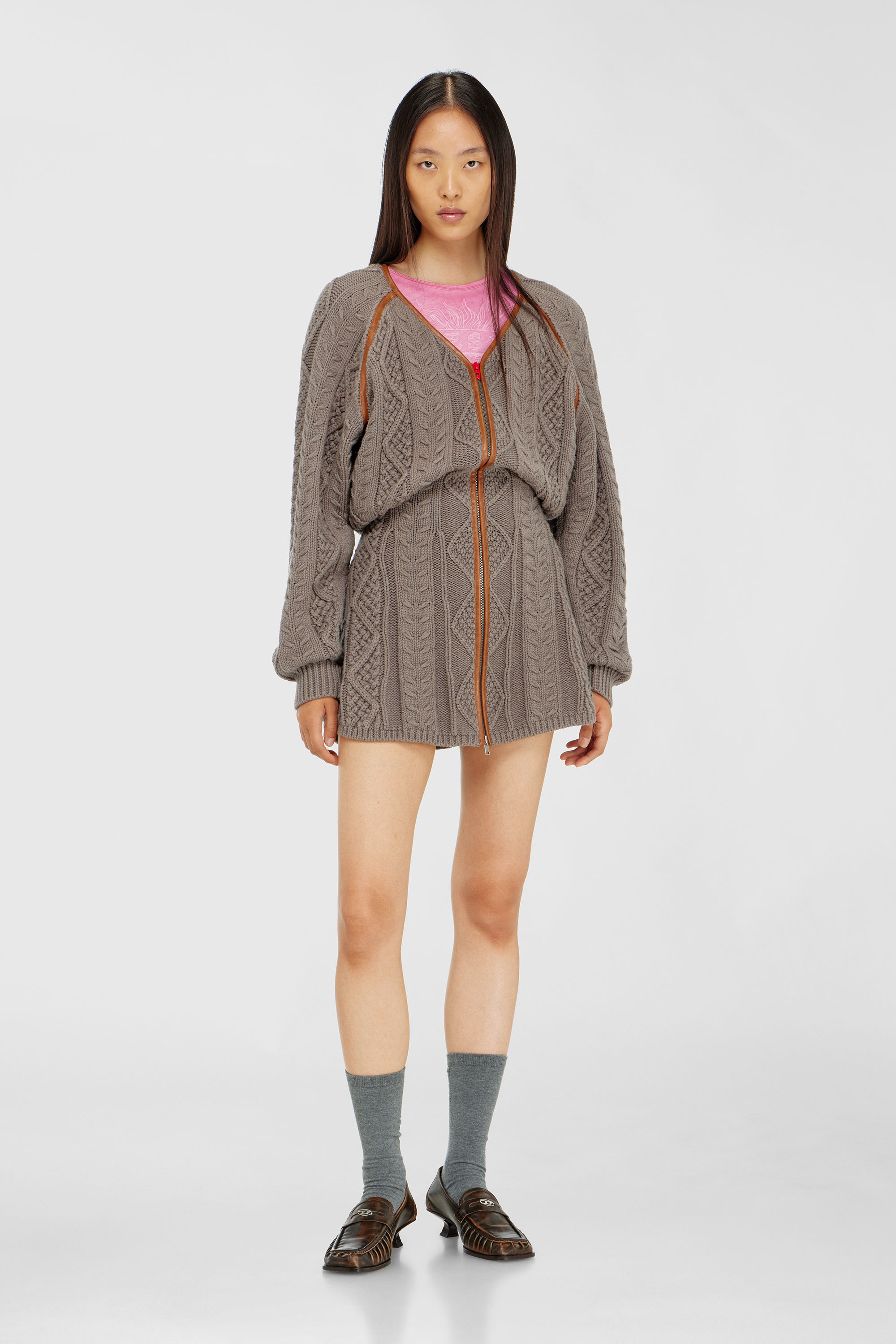Diesel - M-INTESSE, Woman's Mini cardigan dress in cable knit in Grey - 3