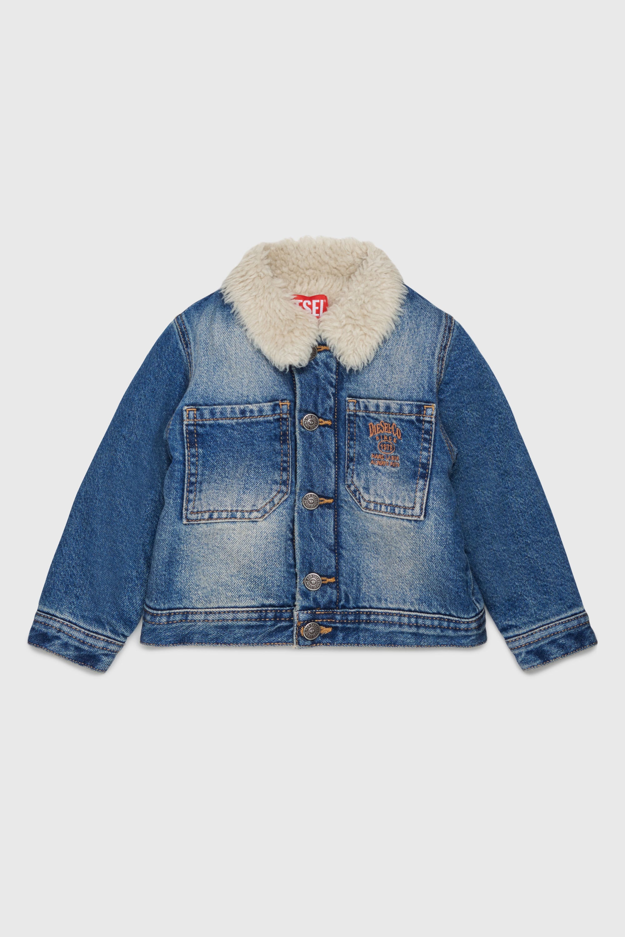 Diesel - JOMYB-FUR, Unisex's Denim jacket with soft pile collar in Medium blue - 1