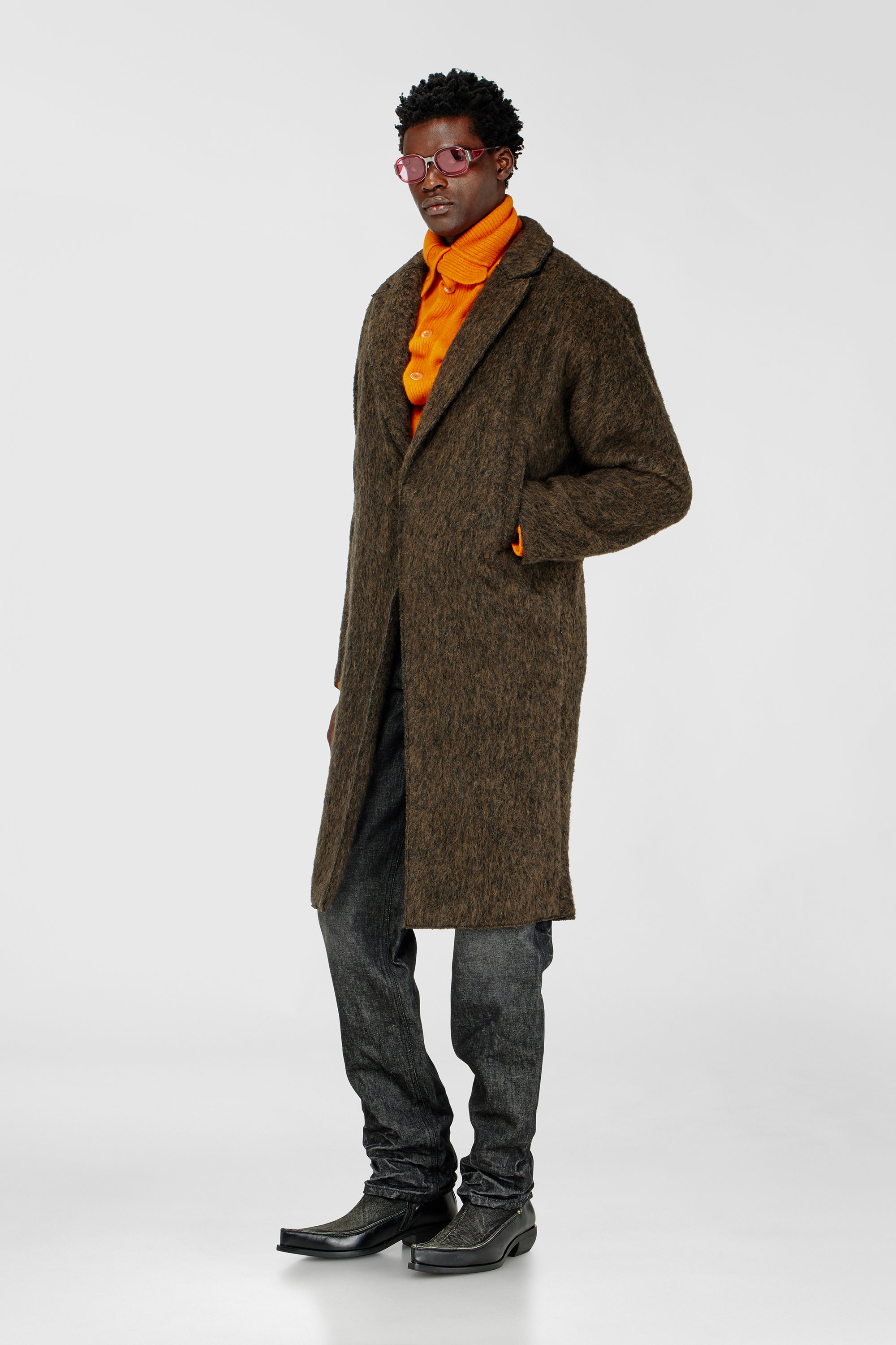 Diesel - W-HULL, Man's Coat in wool and alpaca blend in Brown - 3