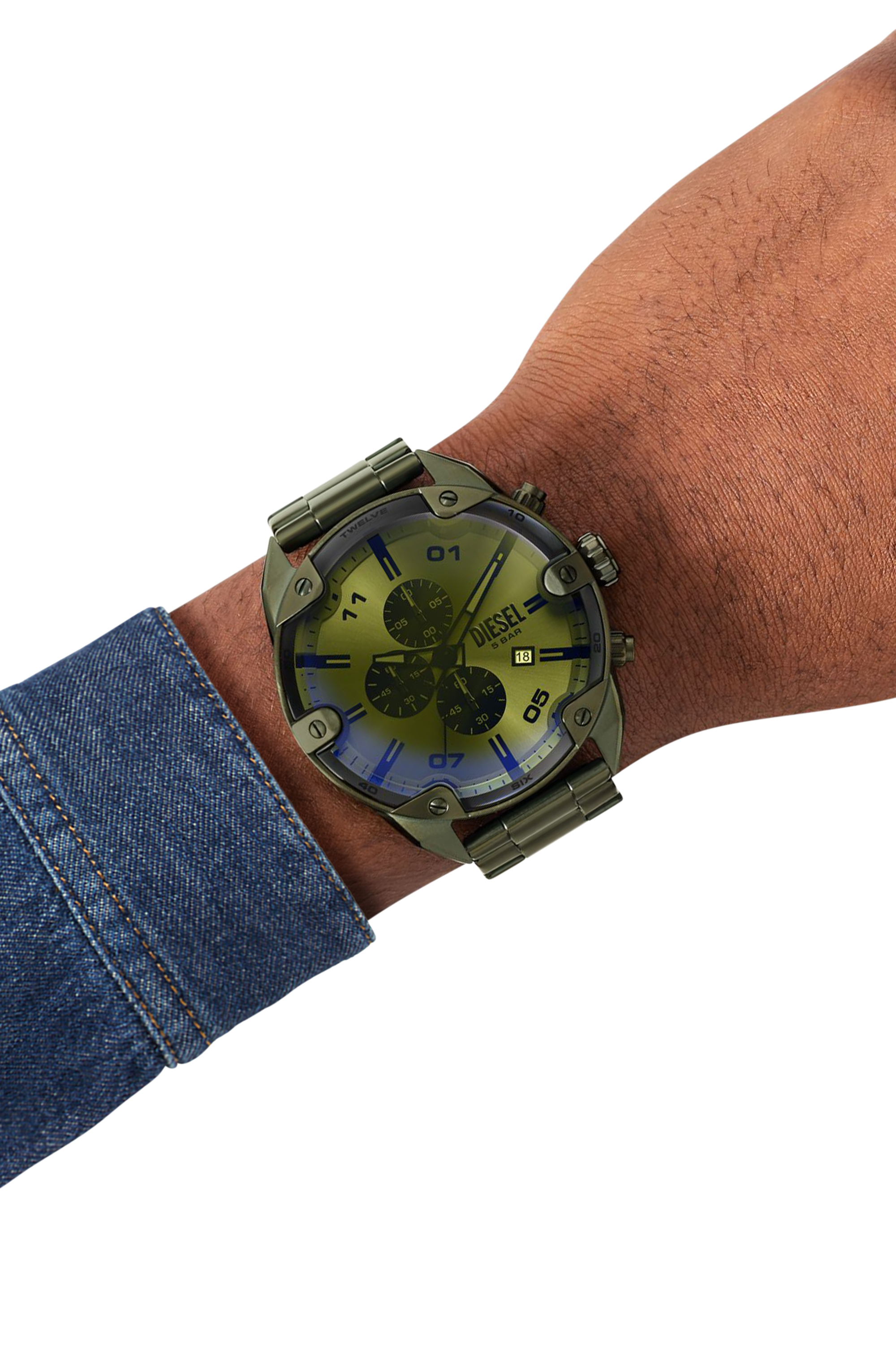 Diesel - DZ4670 WATCH, Man's Spiked Green Stainless Steel Watch in Green - 4