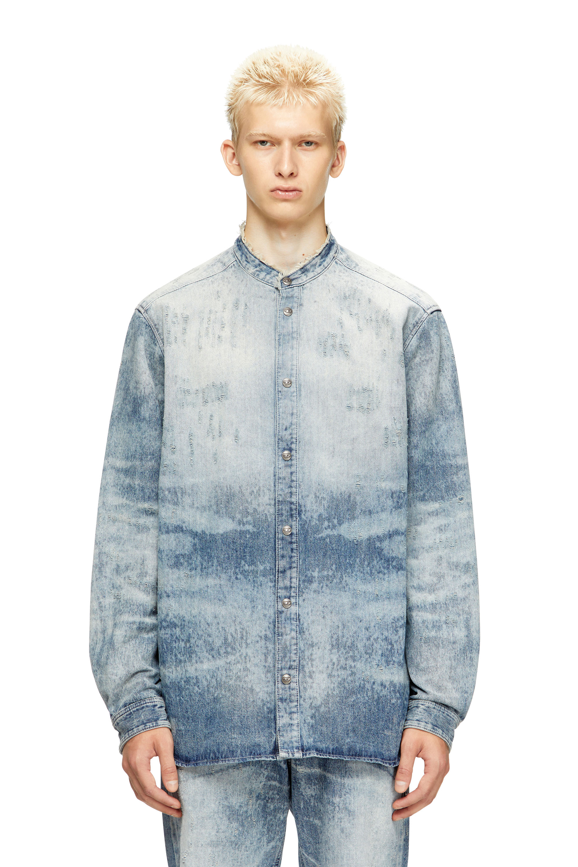 D-SIMP-FSH, Light Blue Diesel - D-SIMP-FSH, Man's Shirt in distressed honeycomb denim in Light Blue - 3