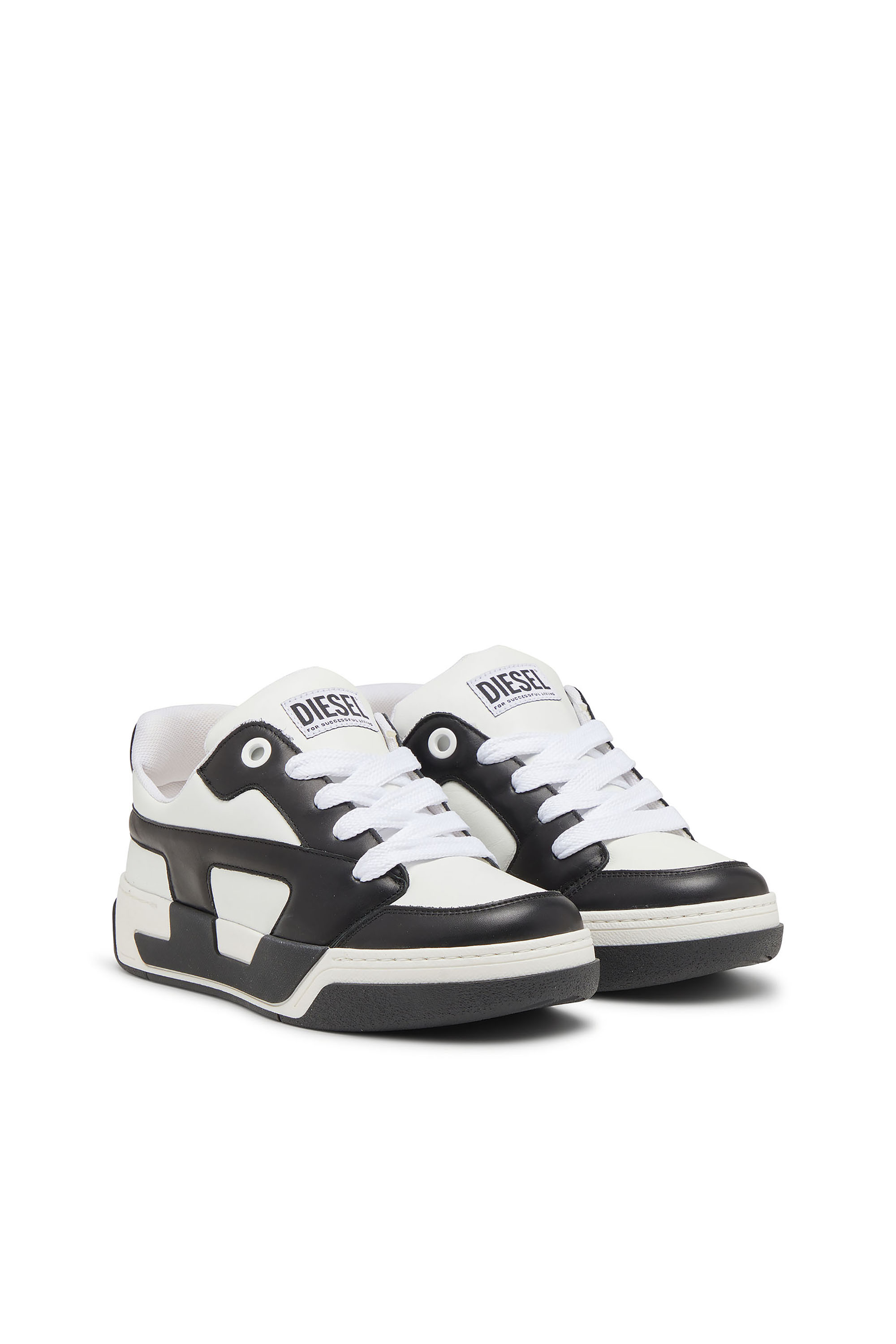 Diesel - S-D-OLLIE LOW, Man's D-Ollie-Sneakers in colour-block leather in White/Black - 3