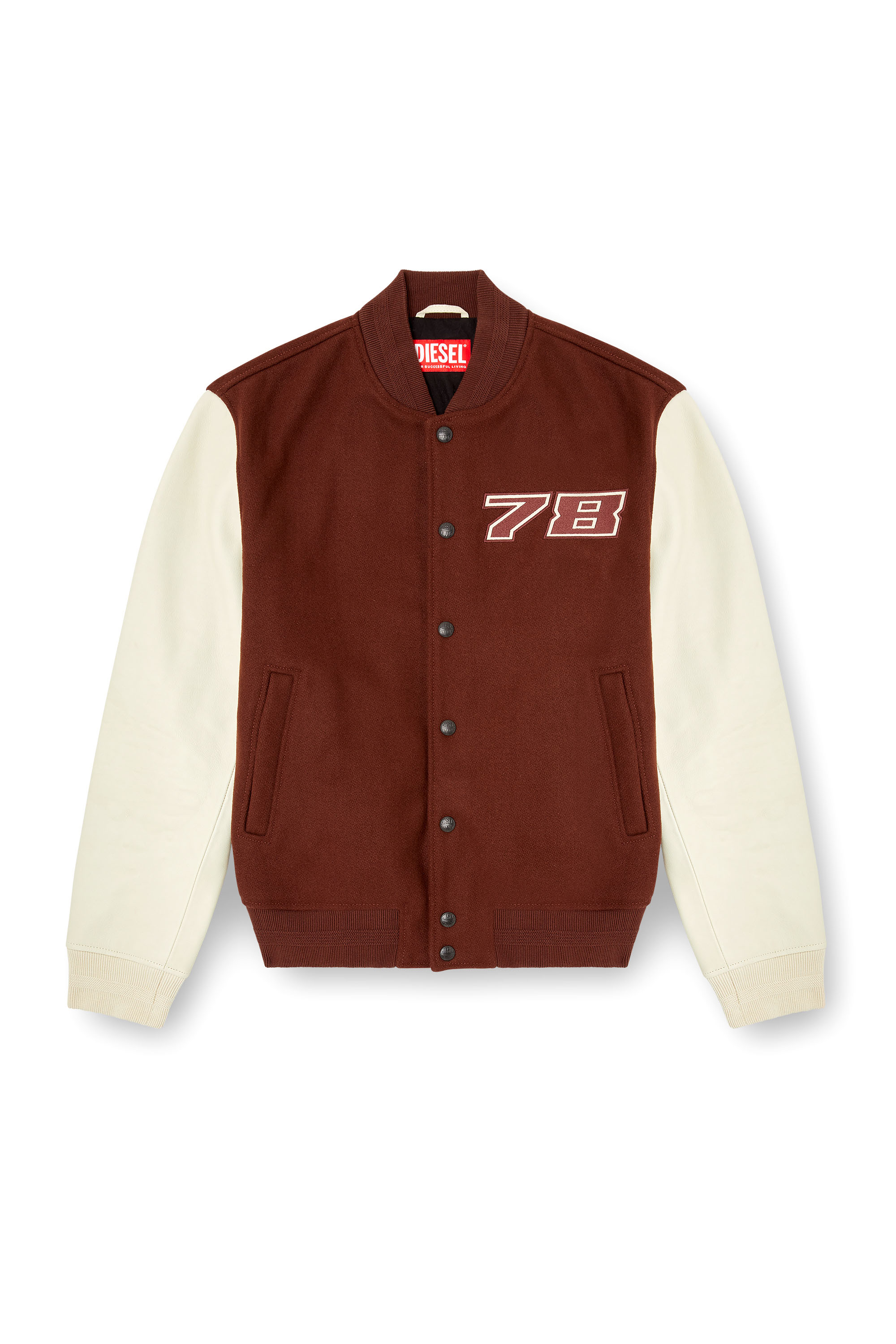 L-KOPF, Brown Diesel - L-KOPF, Man's Padded bomber jacket in wool and leather in Brown - 2