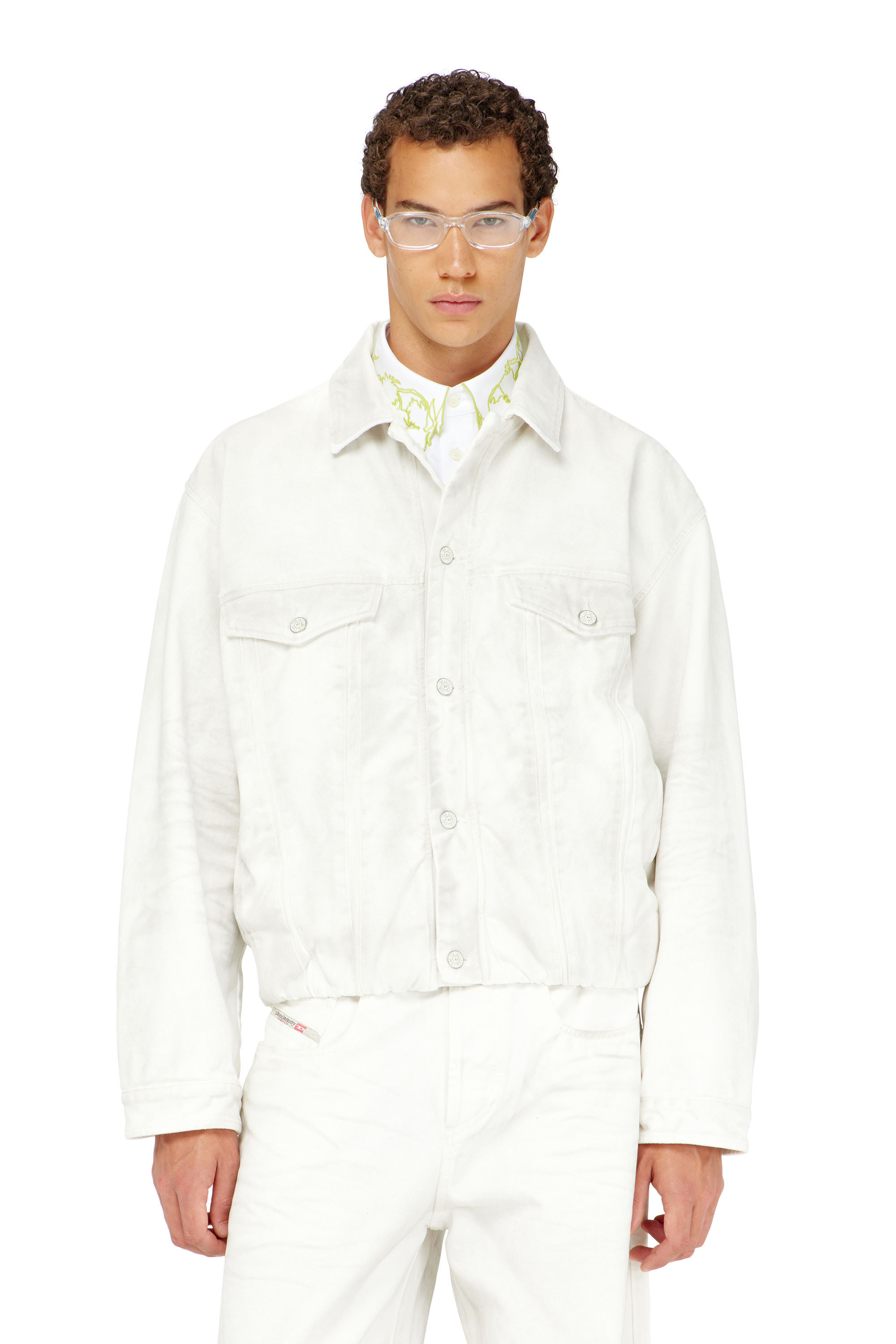 Diesel - D-MORVI-FSJ1, Man's Elasticated trucker jacket in denim in White - 1