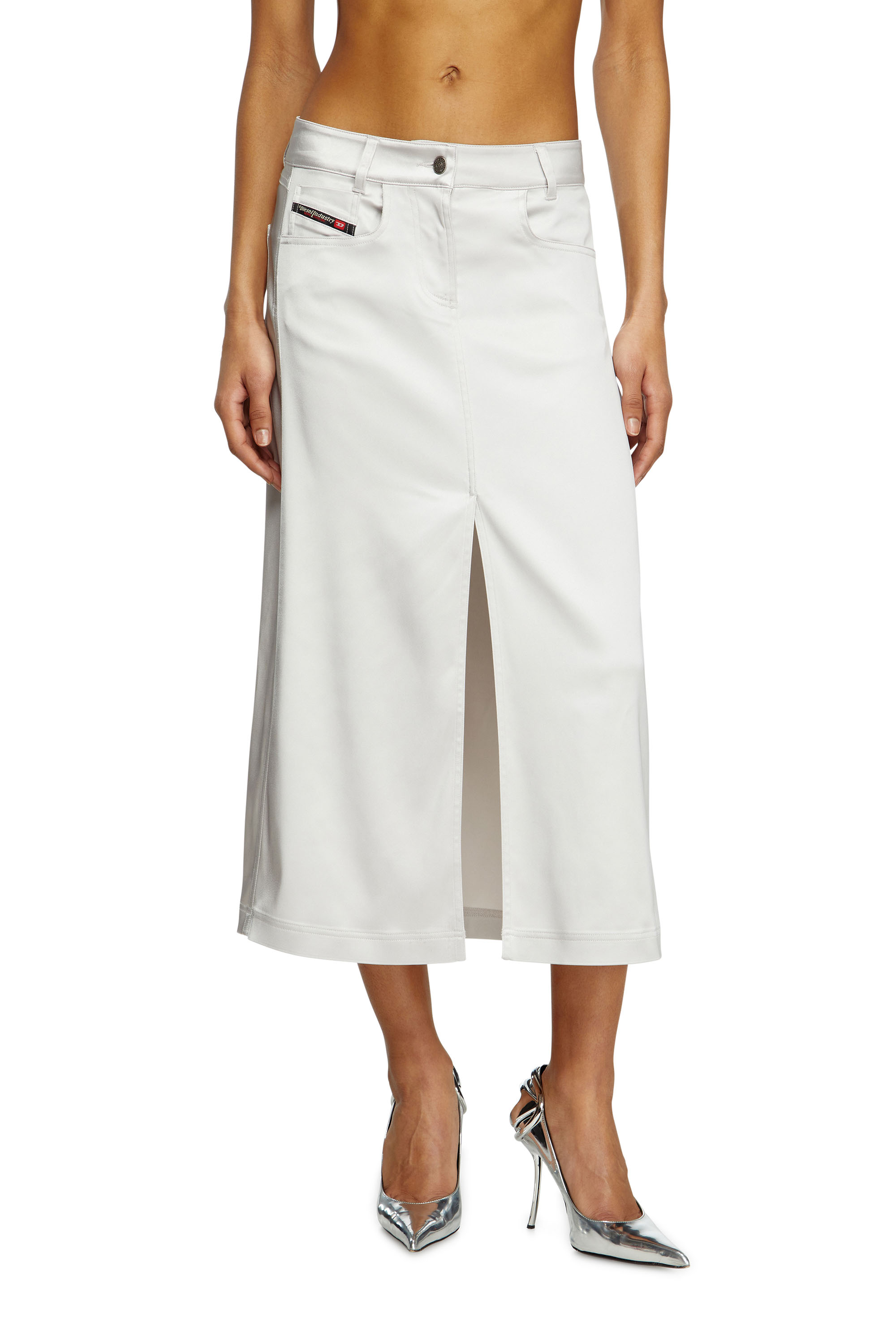 Diesel - O-EBBEY, Woman's Midi dress in stretch satin in White - 3