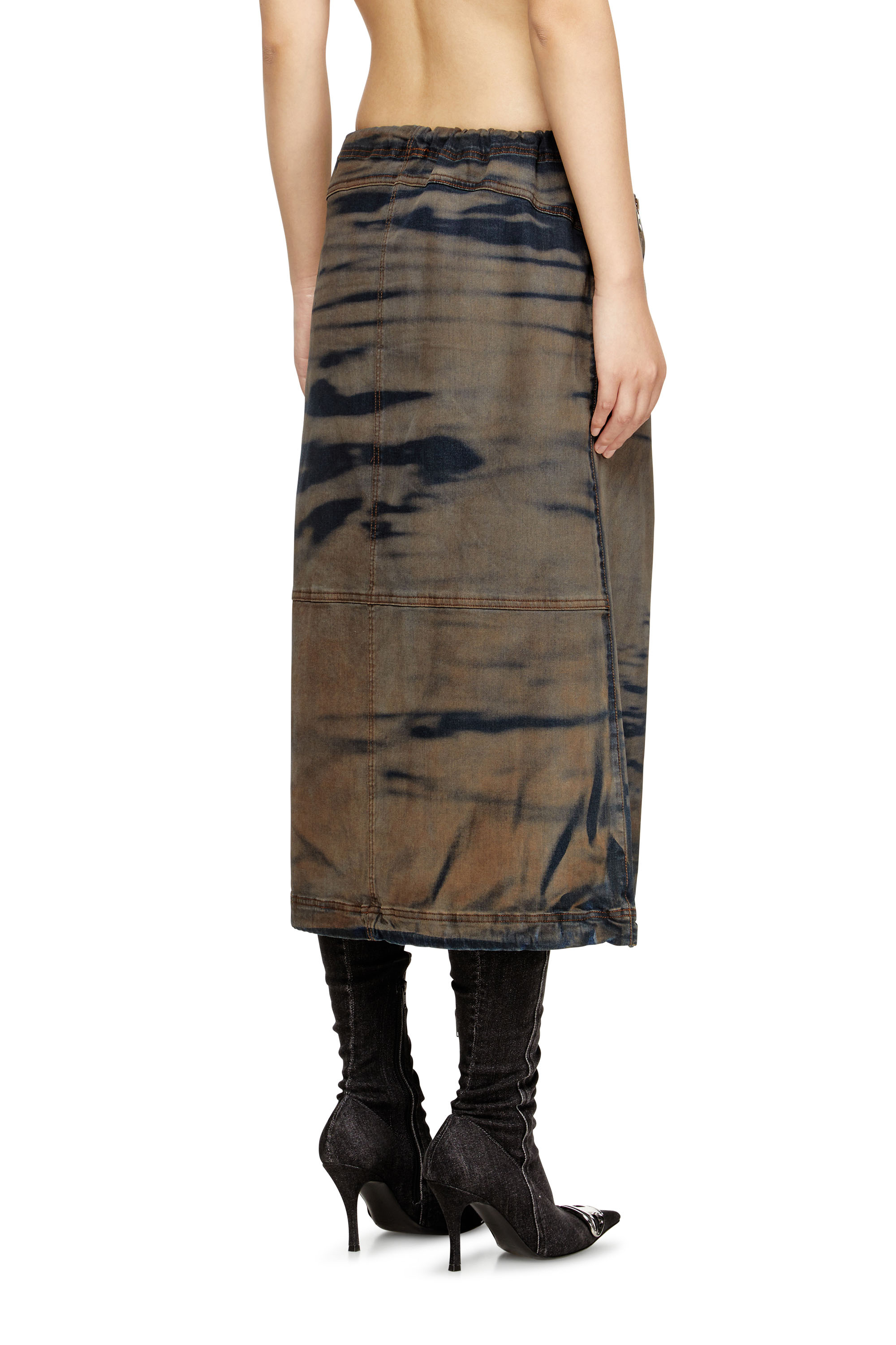 Diesel - O-MIRTOW-DEN, Woman's Midi denim skirt with drawstring in Black/Brown - 4