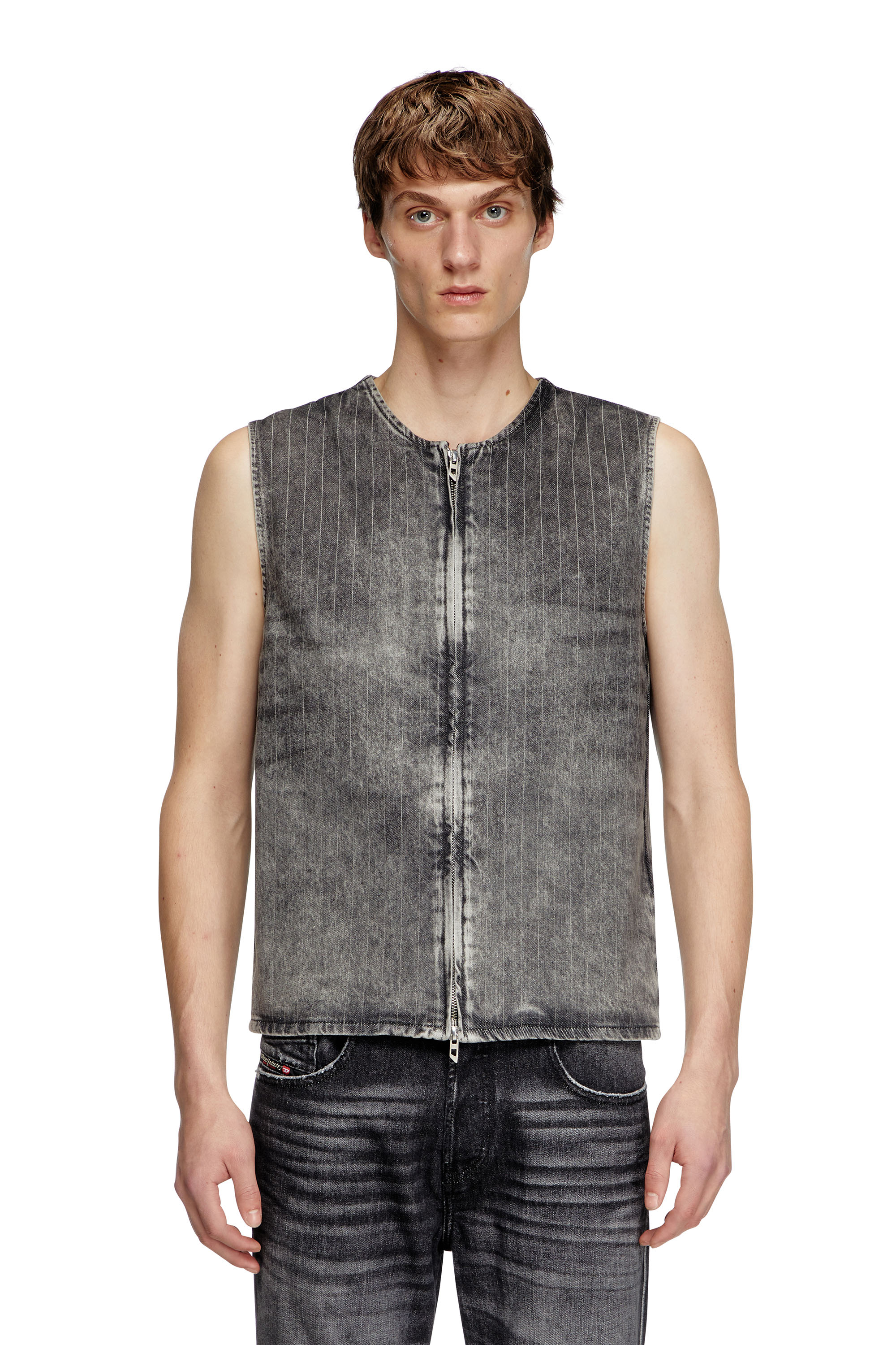 Diesel - D-SUND-S, Unisex's Vest in tailoring pinstripe denim in Grey - 3