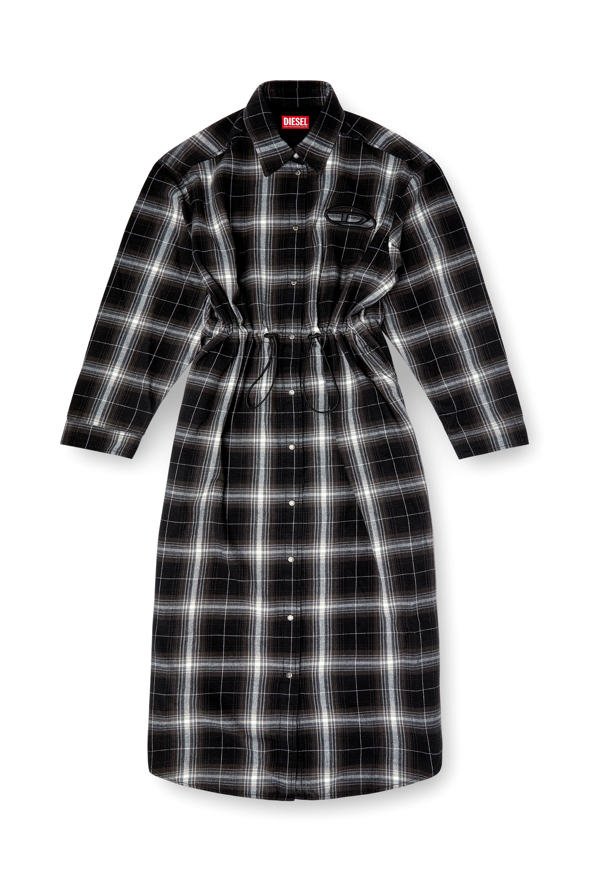 Diesel - D-REAMER, Woman's Midi shirt dress in check flannel in Black/White - 3