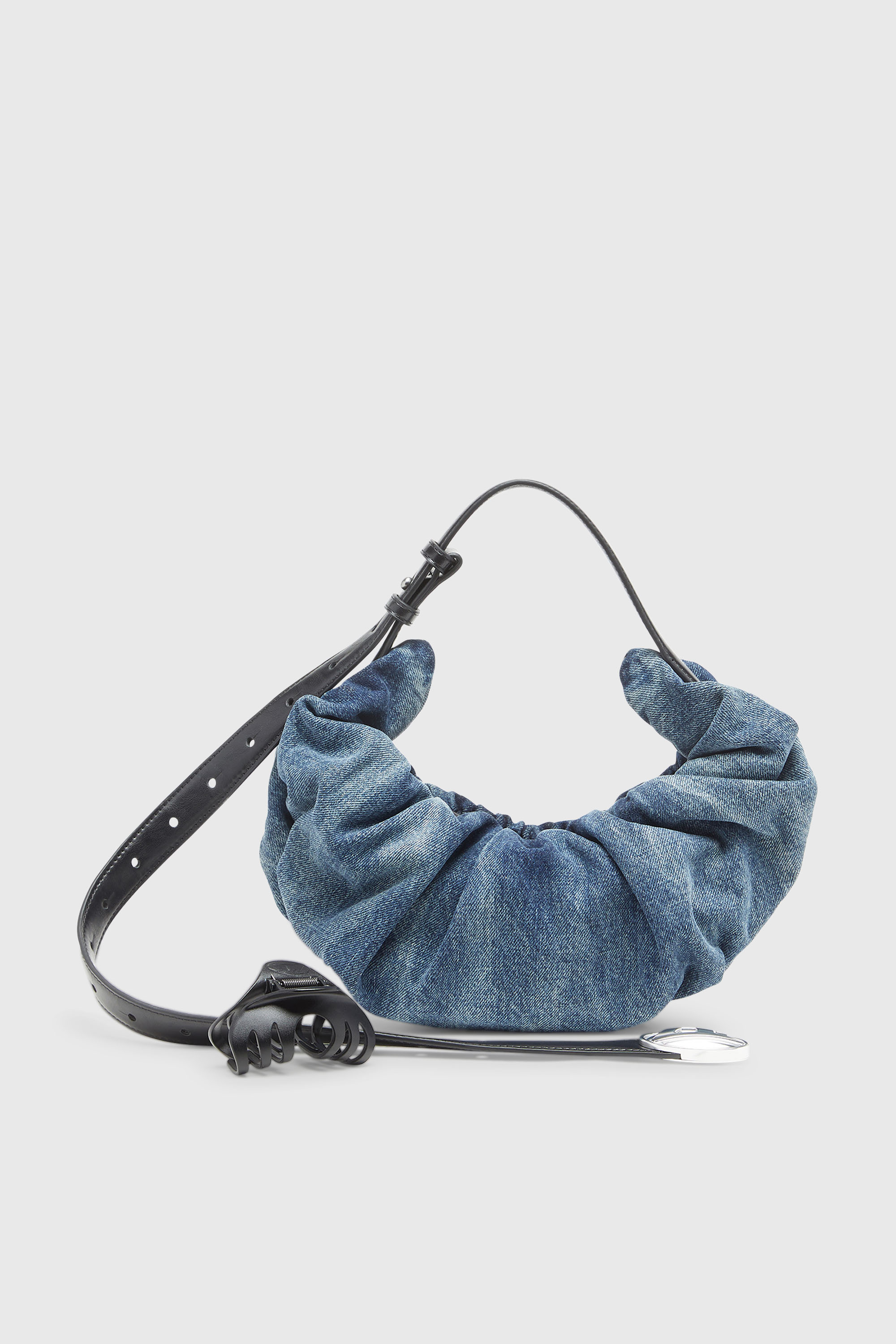 Diesel - GRAB-D HOBO S, Woman's Grab-D-Small scrunched hobo bag in treated denim in Medium blue - 6