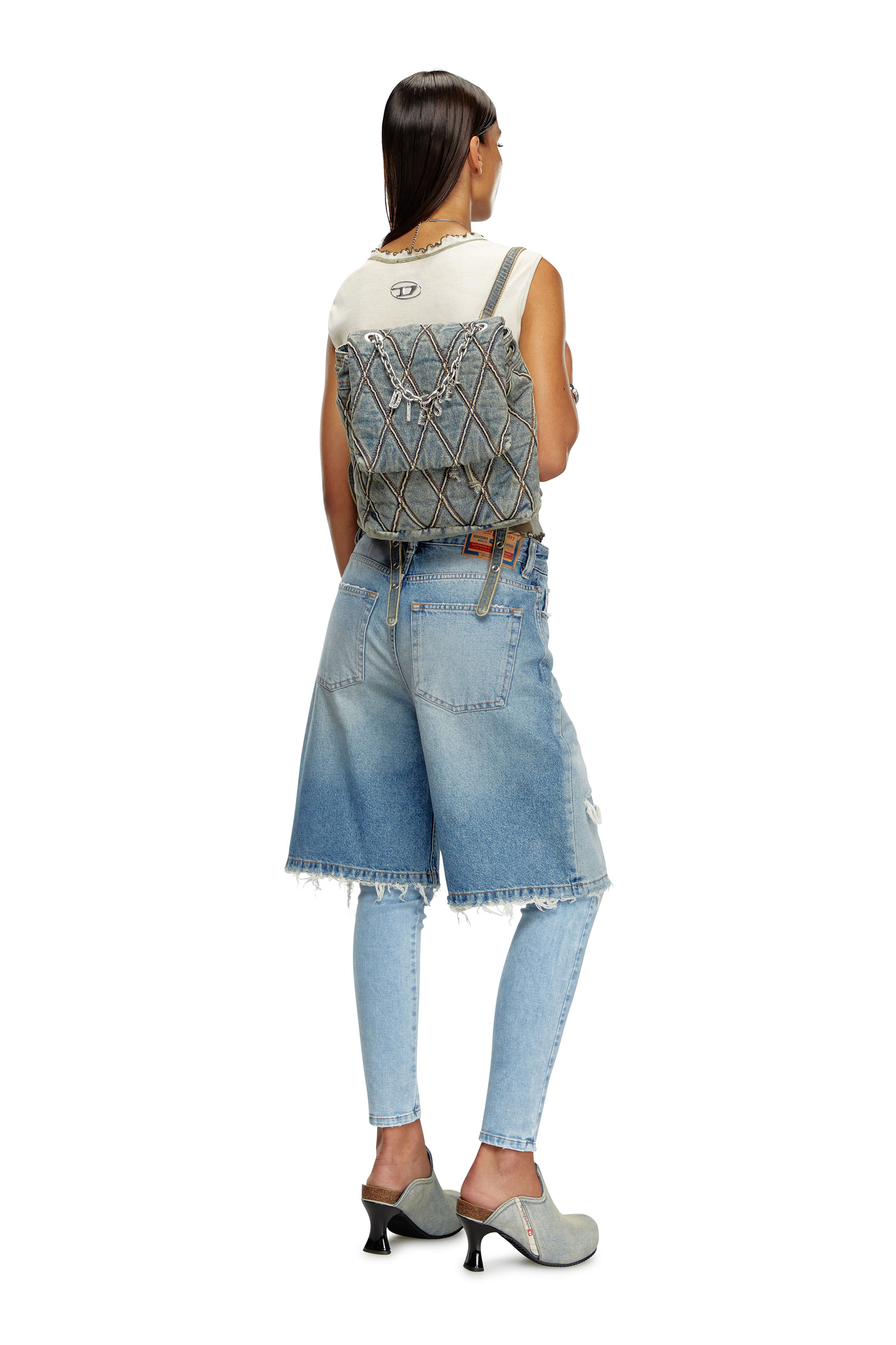 Diesel - CHARM-D BACKPACK S, Woman's Charm-D S-Backpack in Argyle quilted denim in Blue - 1
