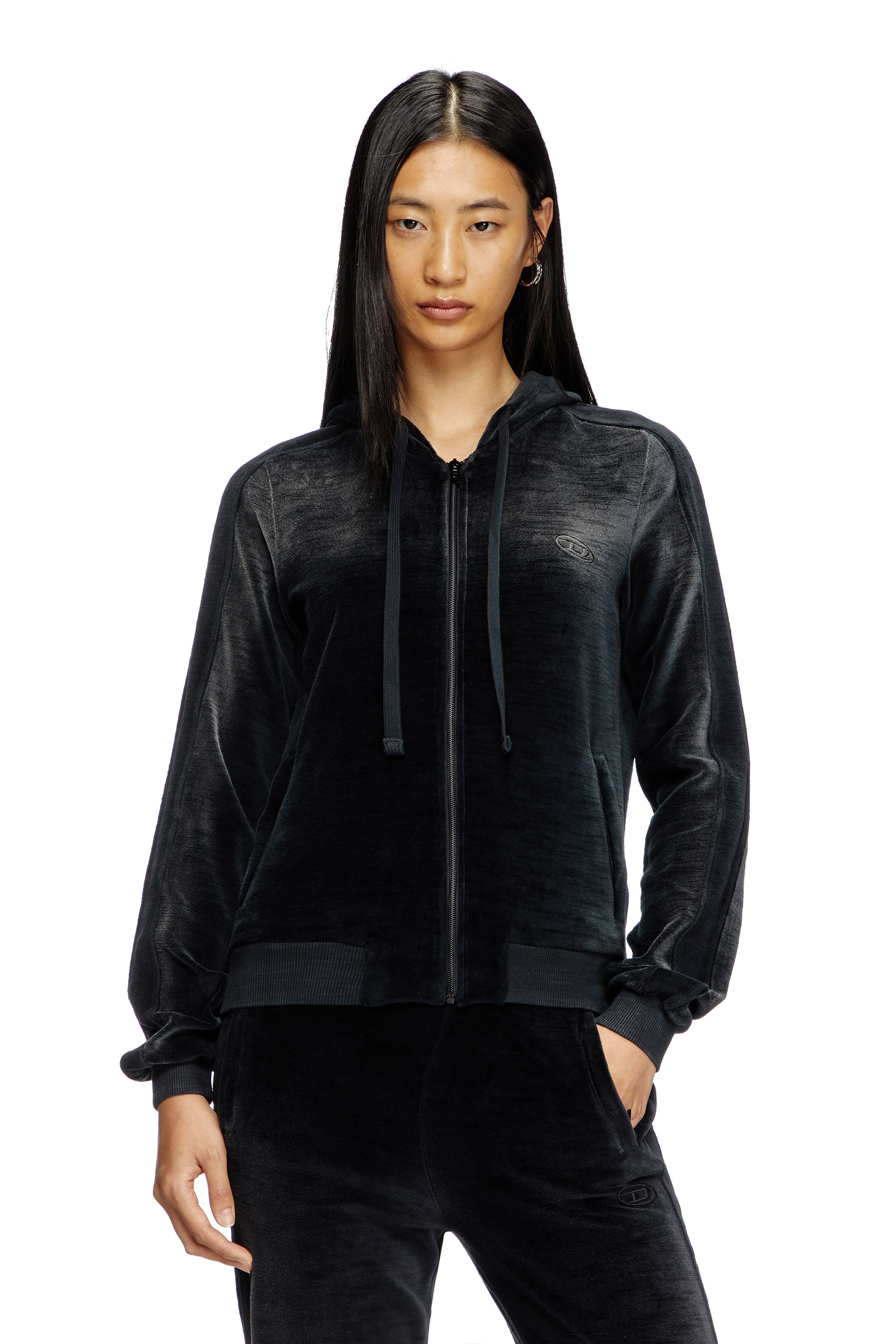 Diesel - F-ELY-Q1, Woman's Zip-up hoodie in faded chenille in Black - 1