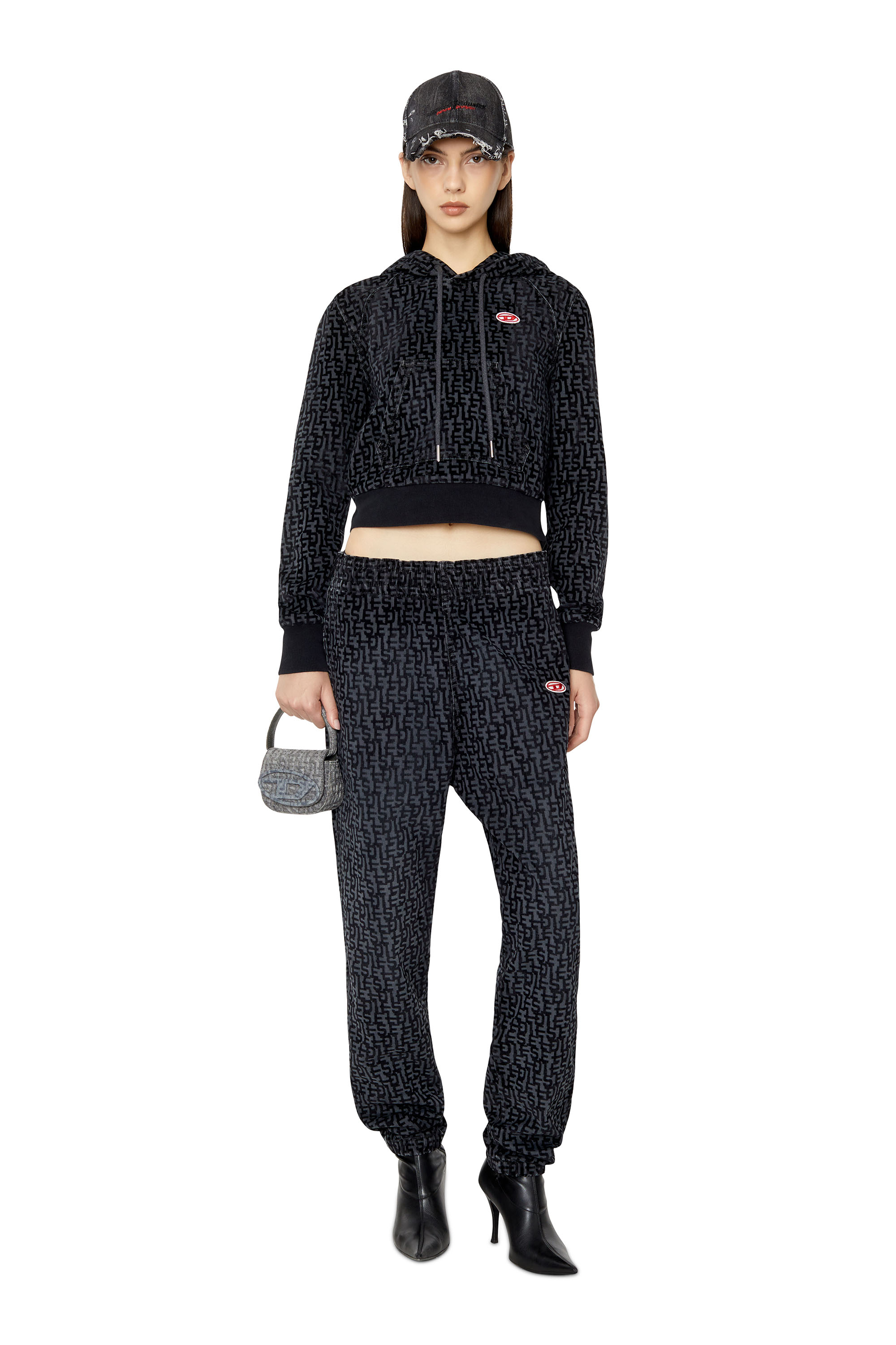 Diesel - D-ANGY TRACK DENIM HOODIE, Black/Dark grey - Image 2