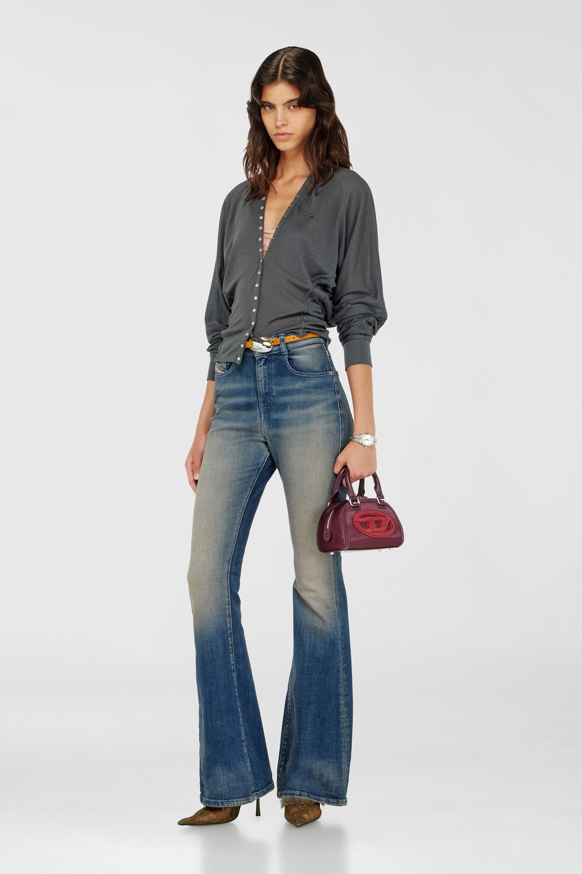 Diesel - 1DR DOME CROSSBODY, Woman's 1DR Dome - Small bowling bag in satin and suede in Burgundy - 1