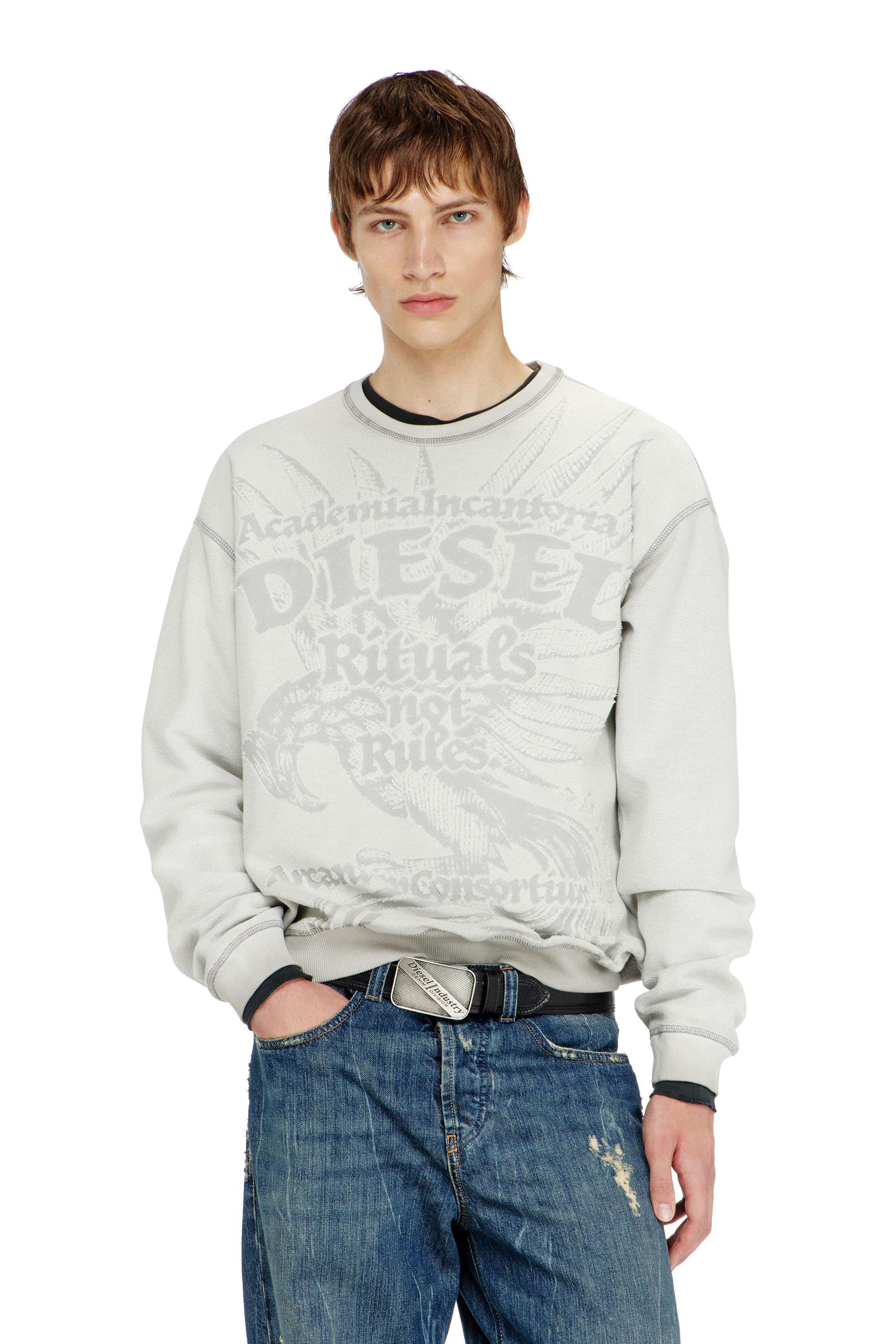 Diesel - S-ARON-RAW, Man's Sweatshirt with d&eacute;vor&eacute; print in null - 3