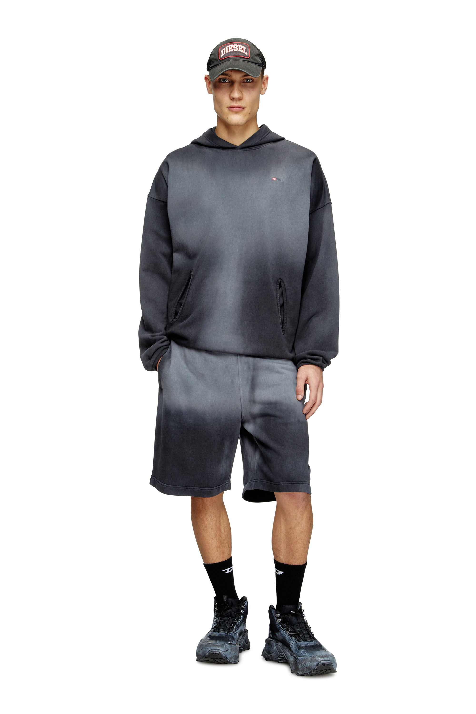 S-EE-T1, Black Diesel - S-EE-T1, Man's Faded hoodie with micro logo in Black - 1