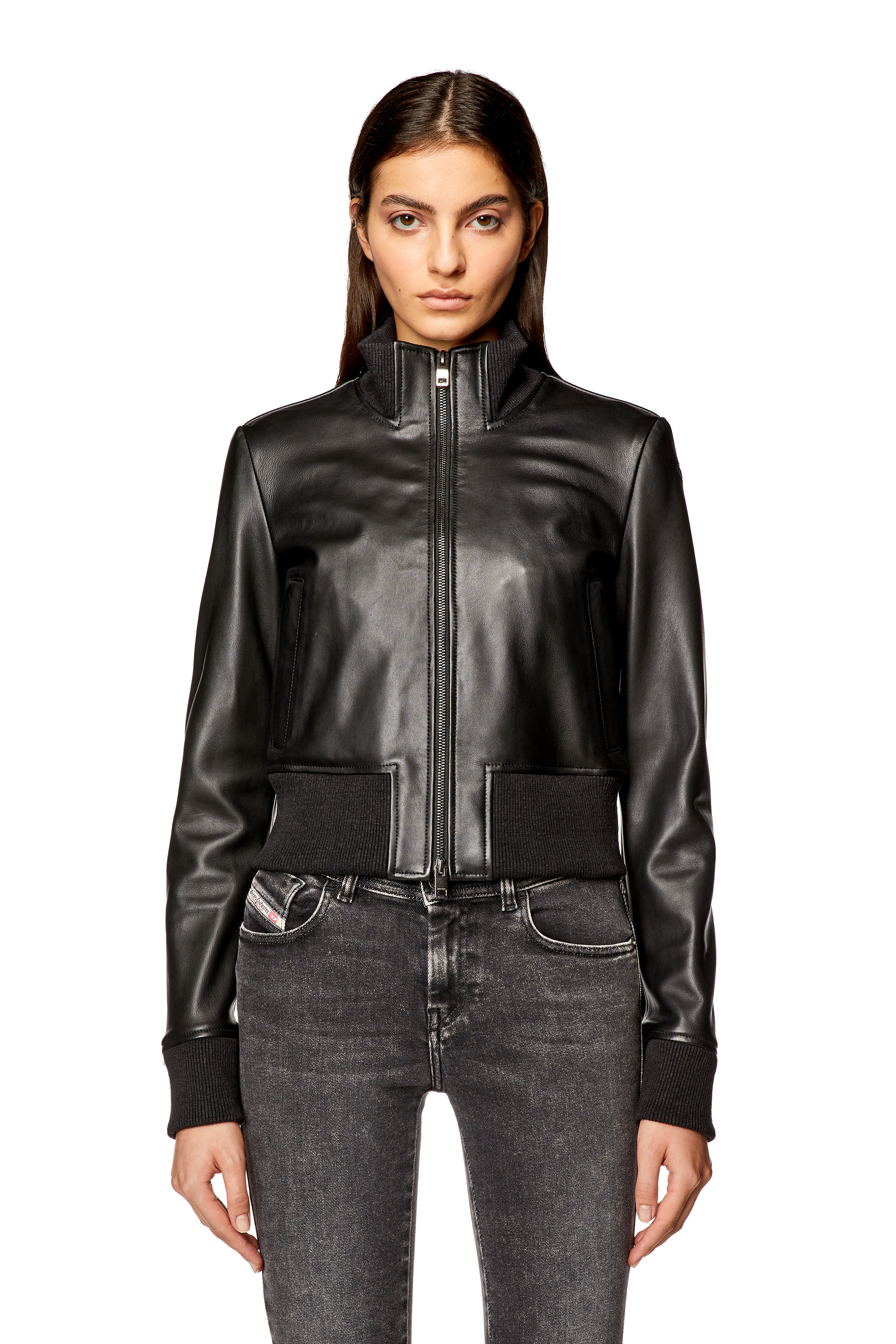 L-HUNG, Black Diesel - L-HUNG, Woman's Bomber jacket in waxed leather in Black - 6