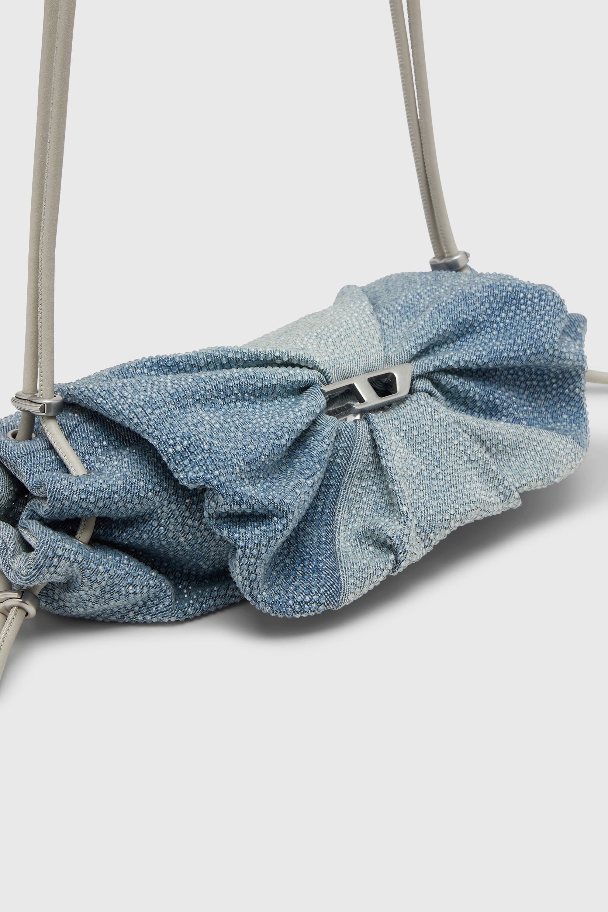 Diesel - SCRUNCH-D SHOULDER S, Woman's Scrunch-D - Shoulder bag in denim with transparent crystals in Blue - 6