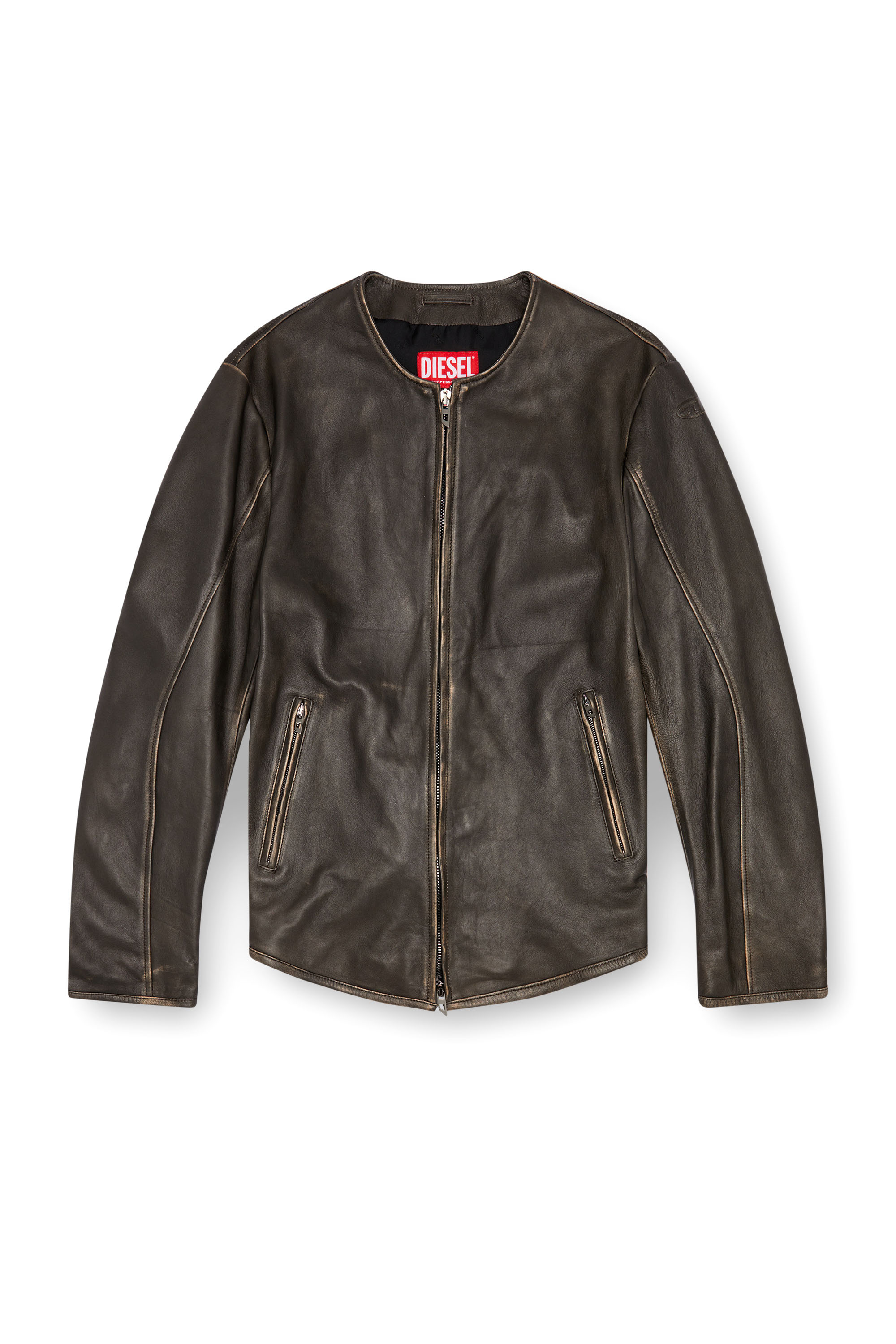 Diesel - L-EMMA, Man's Biker jacket in distressed leather in Black - 3