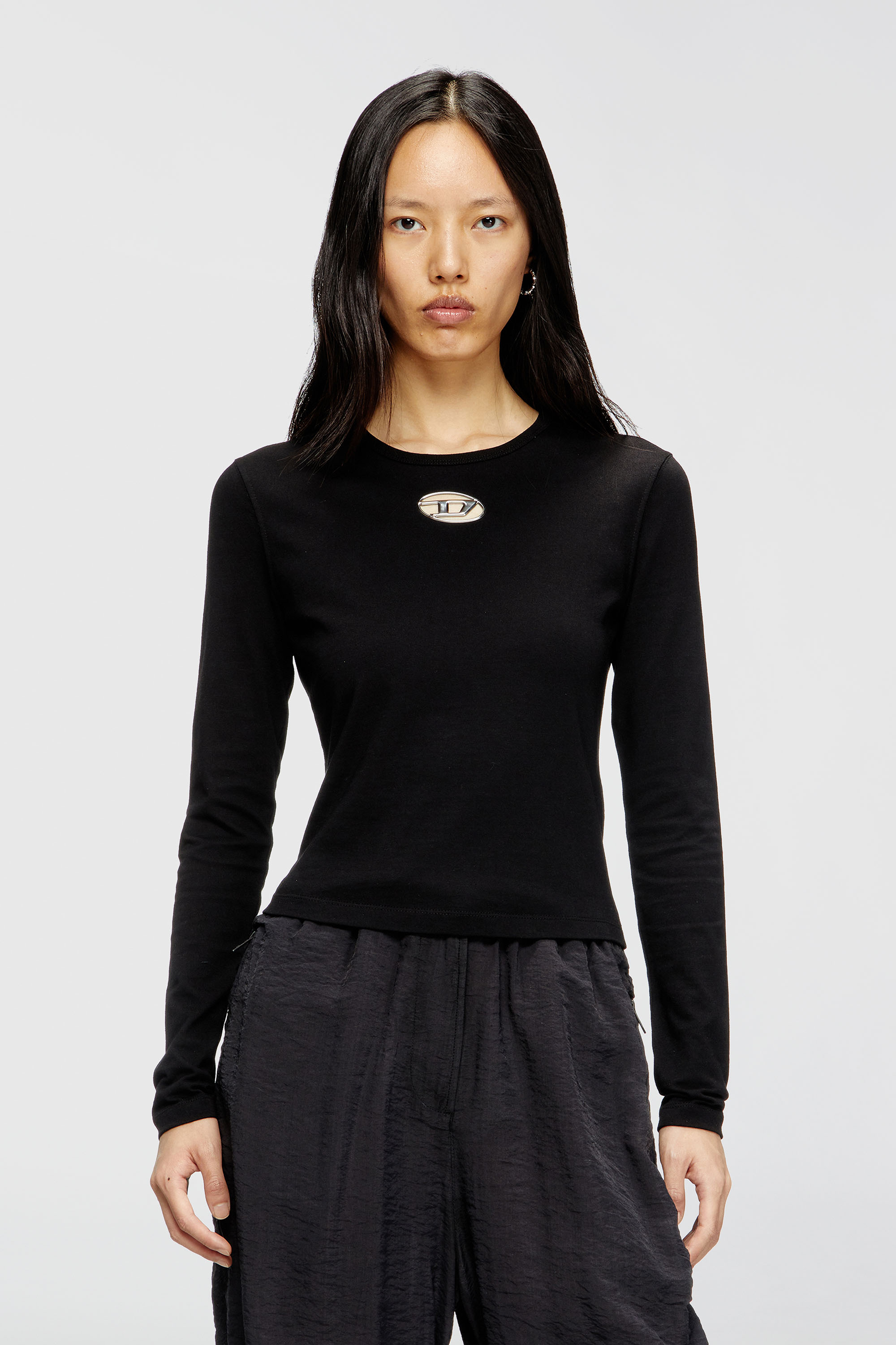 Diesel - T-UNCUTIE-LONG-LS-OD, Woman's Long-sleeve top with Oval D cut-out in Black - 3