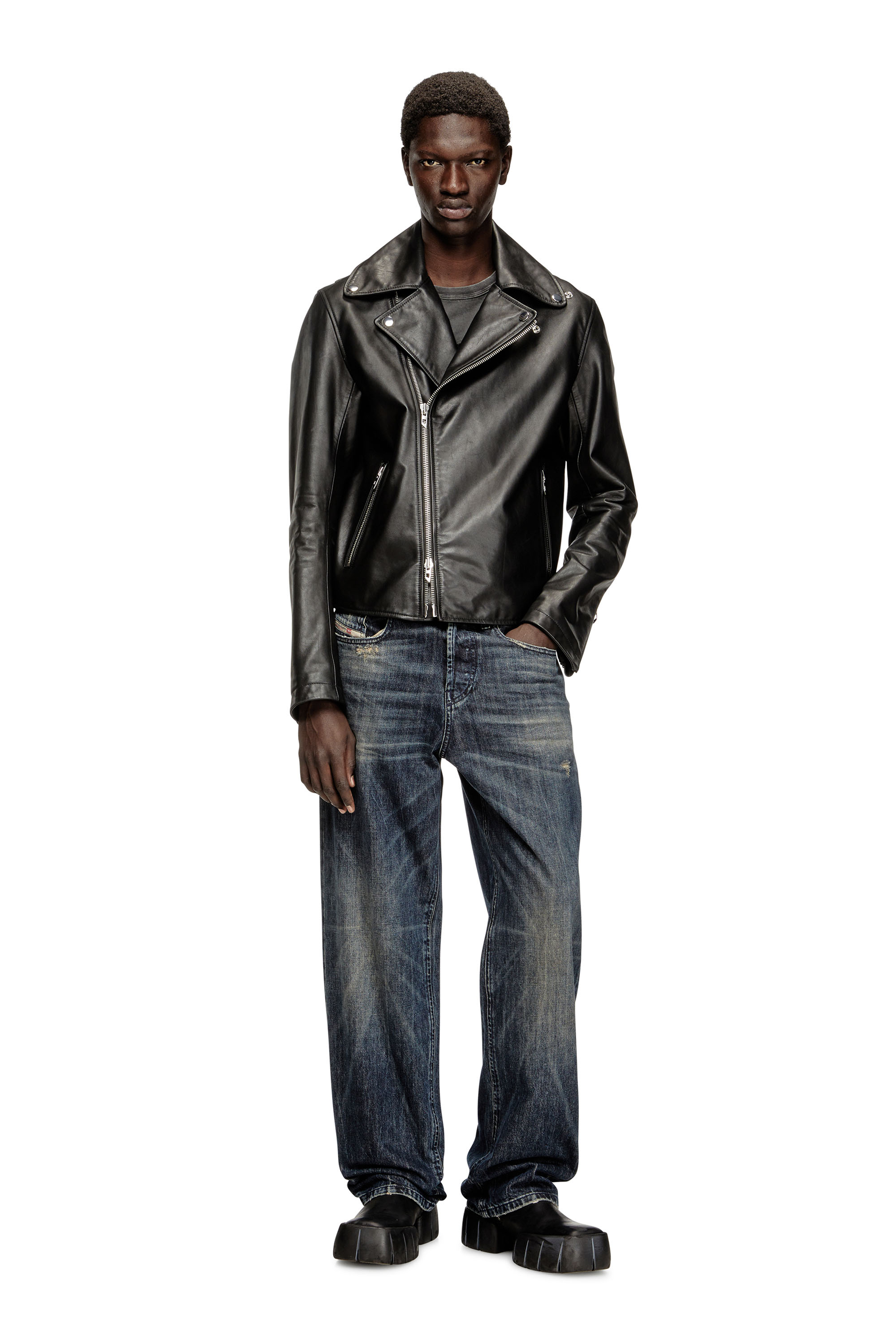L-EO-WRD, Black Diesel - L-EO-WRD, Man's Biker jacket in waxed leather in Black - 1