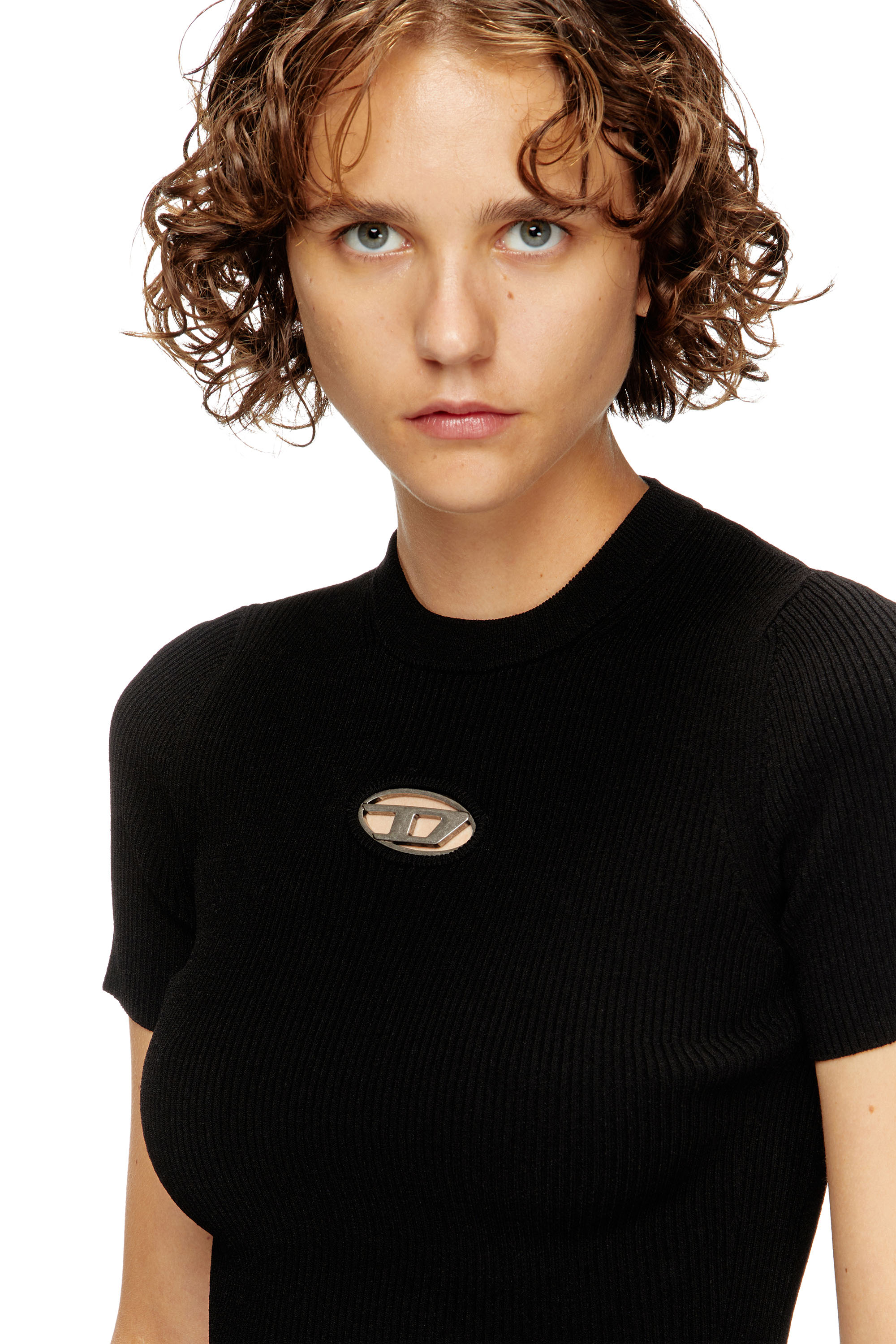 Tシャツ・カットソー DIESEL FW25 M-VALARI-SS (A19674 0DLAX9XX) Women's Short-sleeve jumper with metal Oval D | Black | Diesel