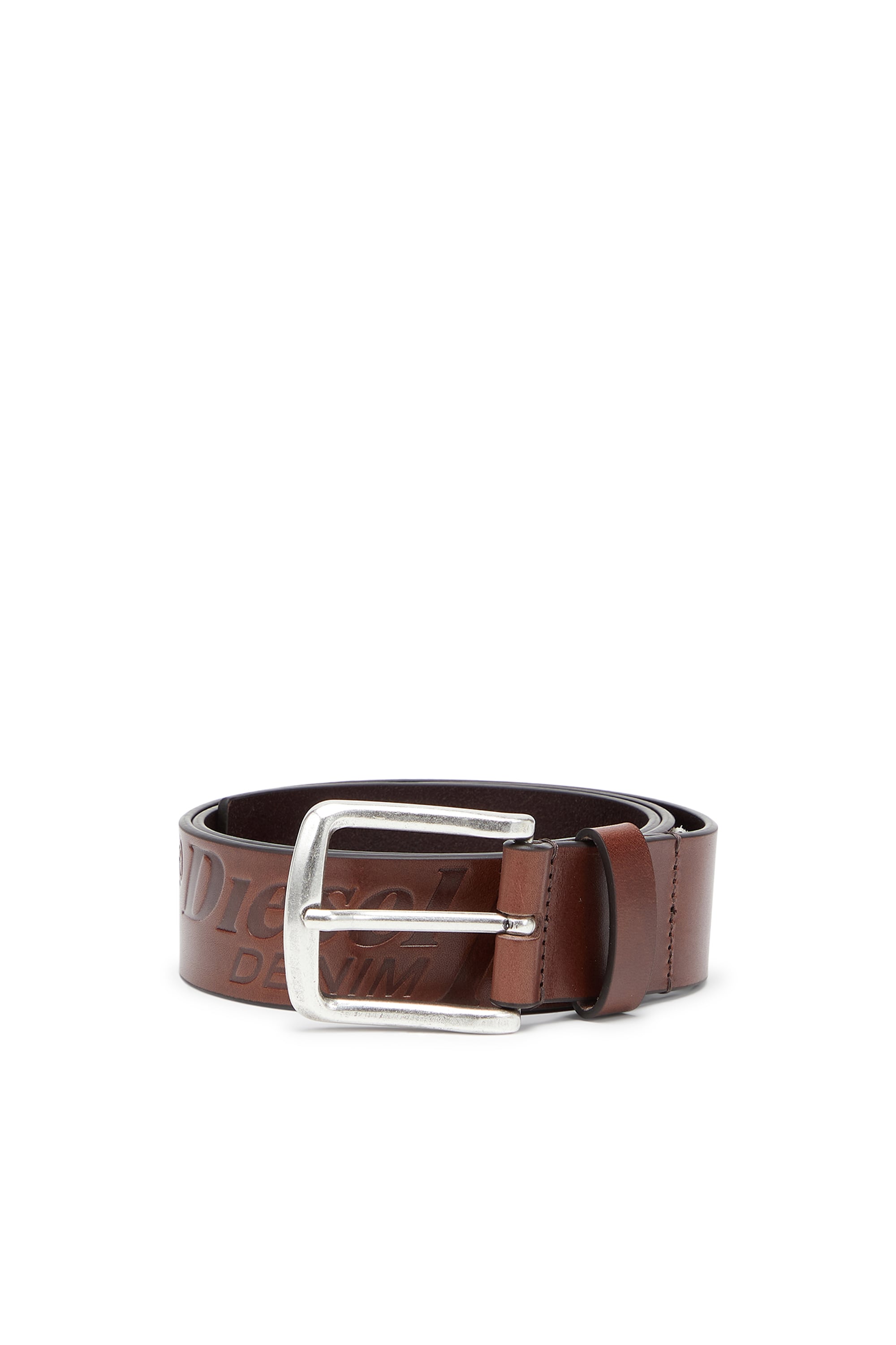 Diesel - B-FLAG-D EMBOSSED, Man's 4 cm leather belt with engraved logo in Brown - 1