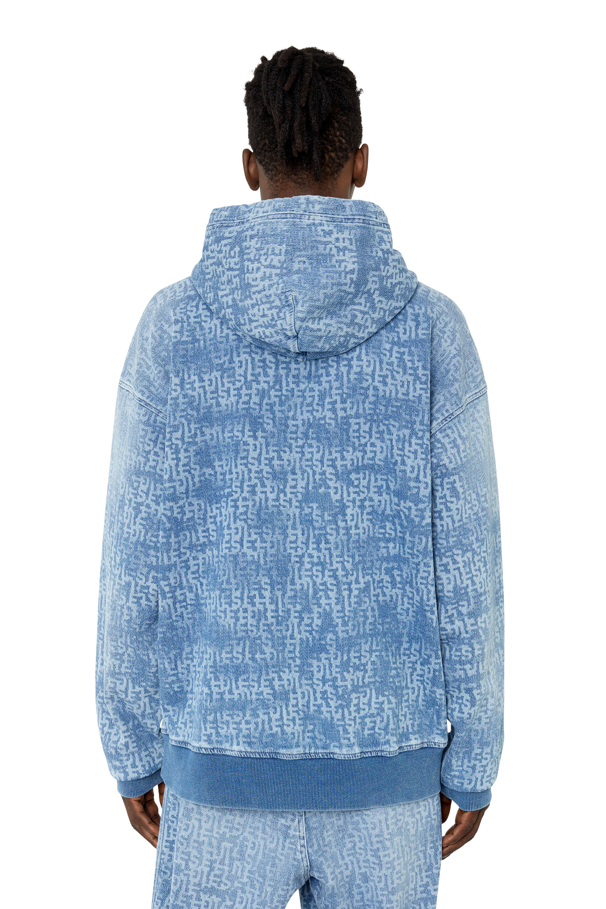Diesel - D-UM-RIB TRACK DENIM HOODIE, Light Blue - Image 4