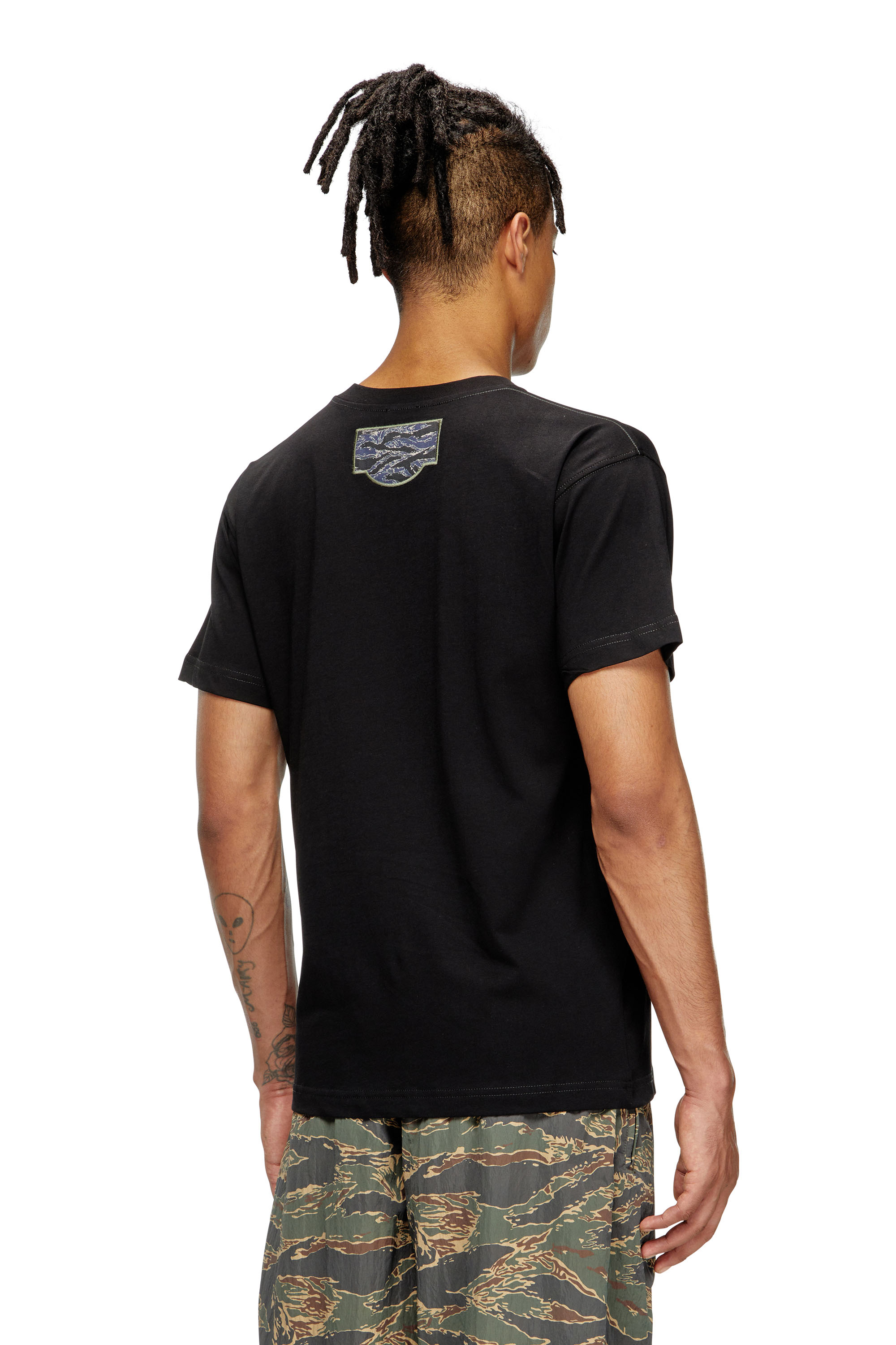 Diesel - T-NORM-T3, Man's T-shirt with camo logo patch in Black - 4