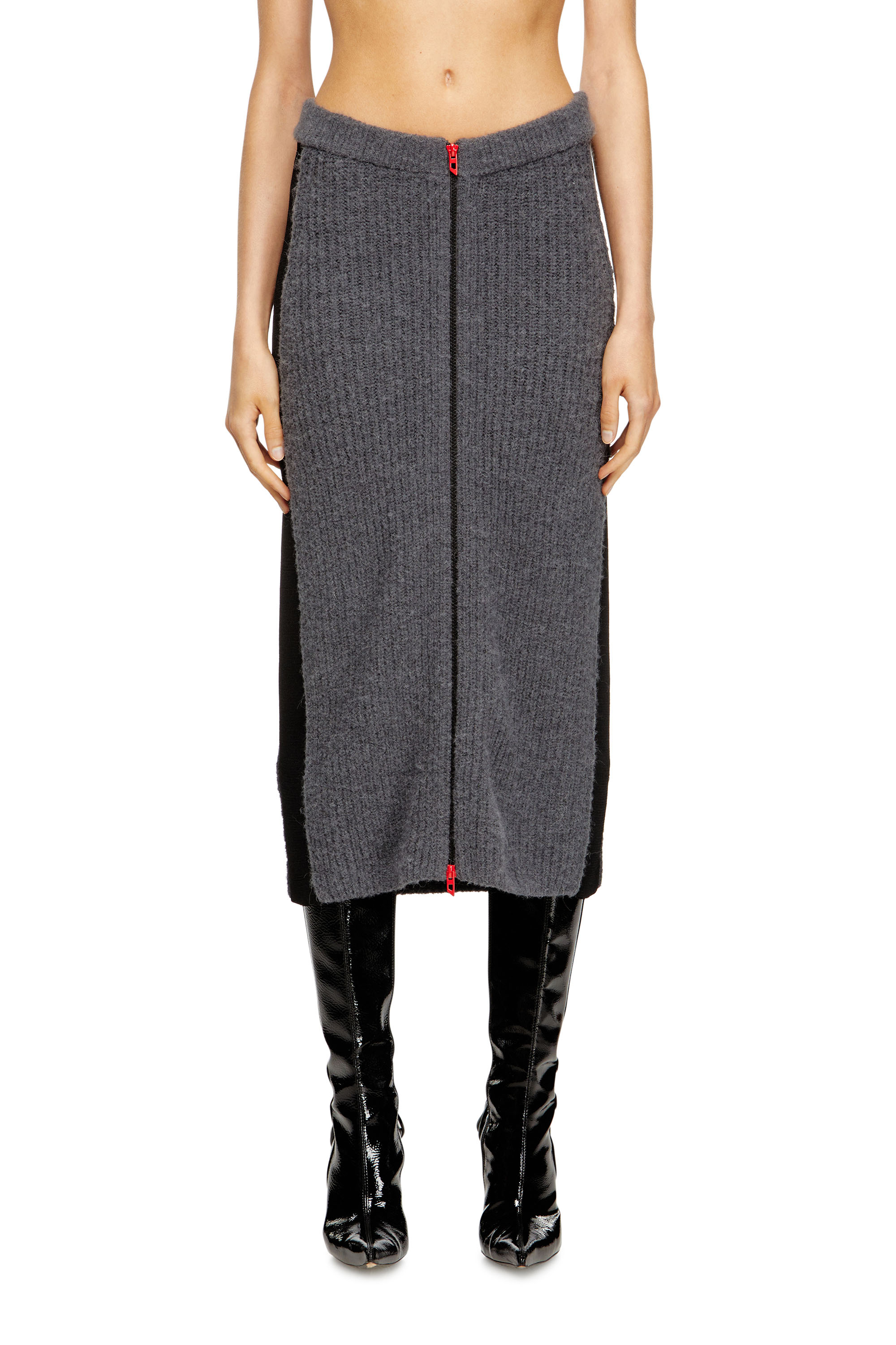 M-LOUSI, Grey Diesel - M-LOUSI, Woman's Midi skirt in alpaca with front zipper in Grey - 3