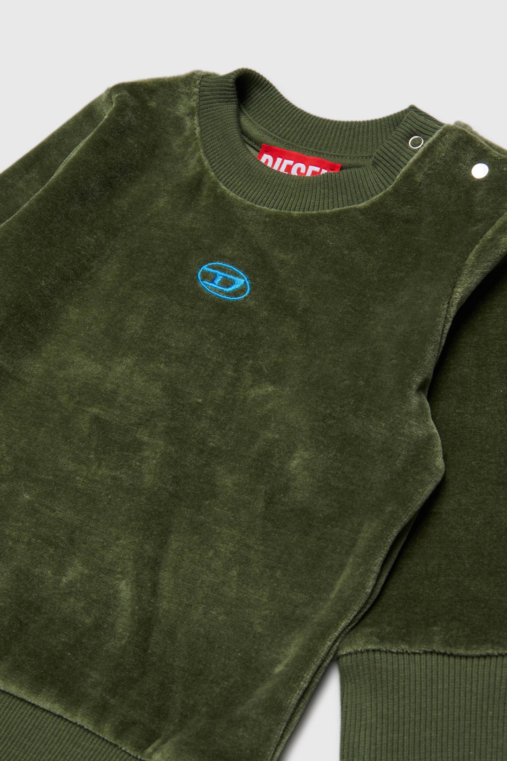 Diesel - SHENIB, Man's Velvet sweatshirt with Oval D embroidery in Green - 3